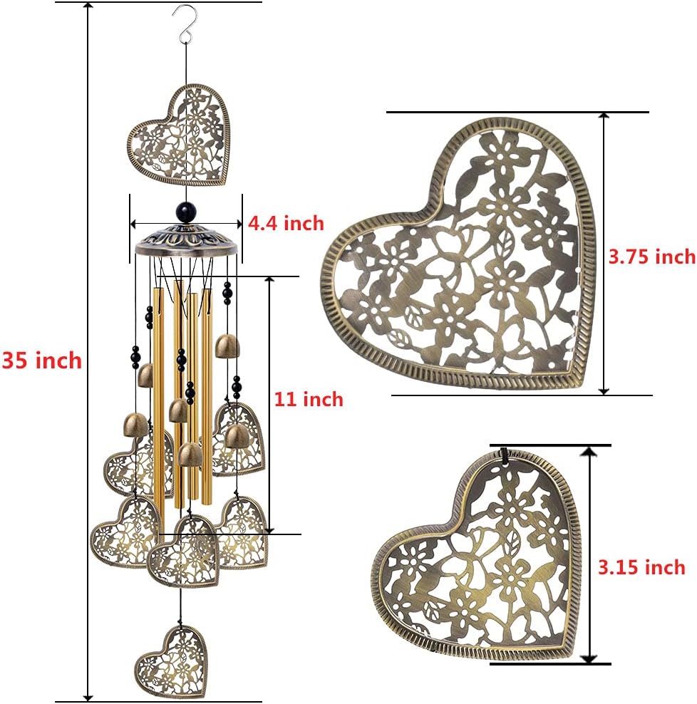 Garden Loving Heart Wind Chimes Outdoor Indoor Decor, Hand-Made Heart Musical Wind Chimes, Mobile Wind Catcher Romantic Wind-Bells for for Home, Mom Gifts, Balcony, Festival, Tree, Garden Decoration