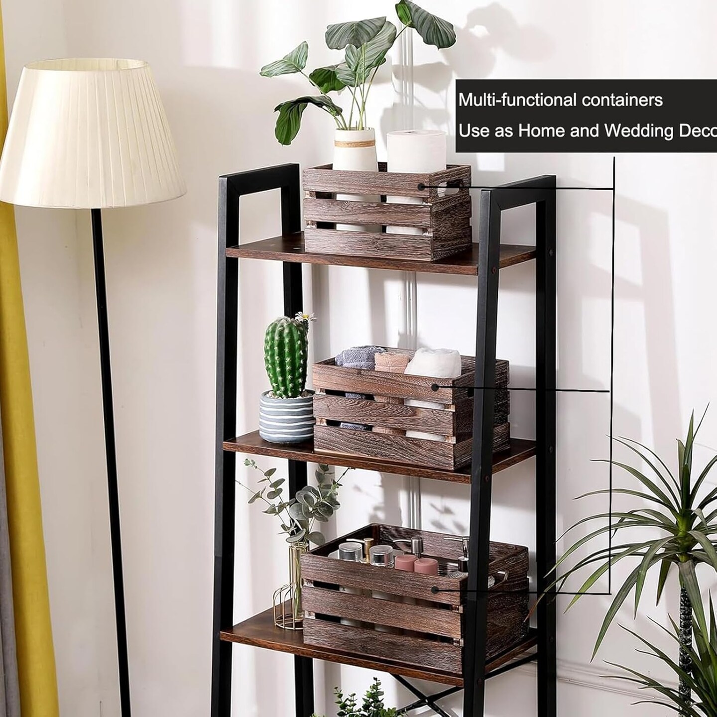 Decorative Wood Crates Nesting Crates Wooden Storage Container for Display,Rustic Handmade for Storage with Handles,Farmhouse Wood Basket for Party,Office,Bedroom,Kitchen,Decor Boxes-Brown Set of 3