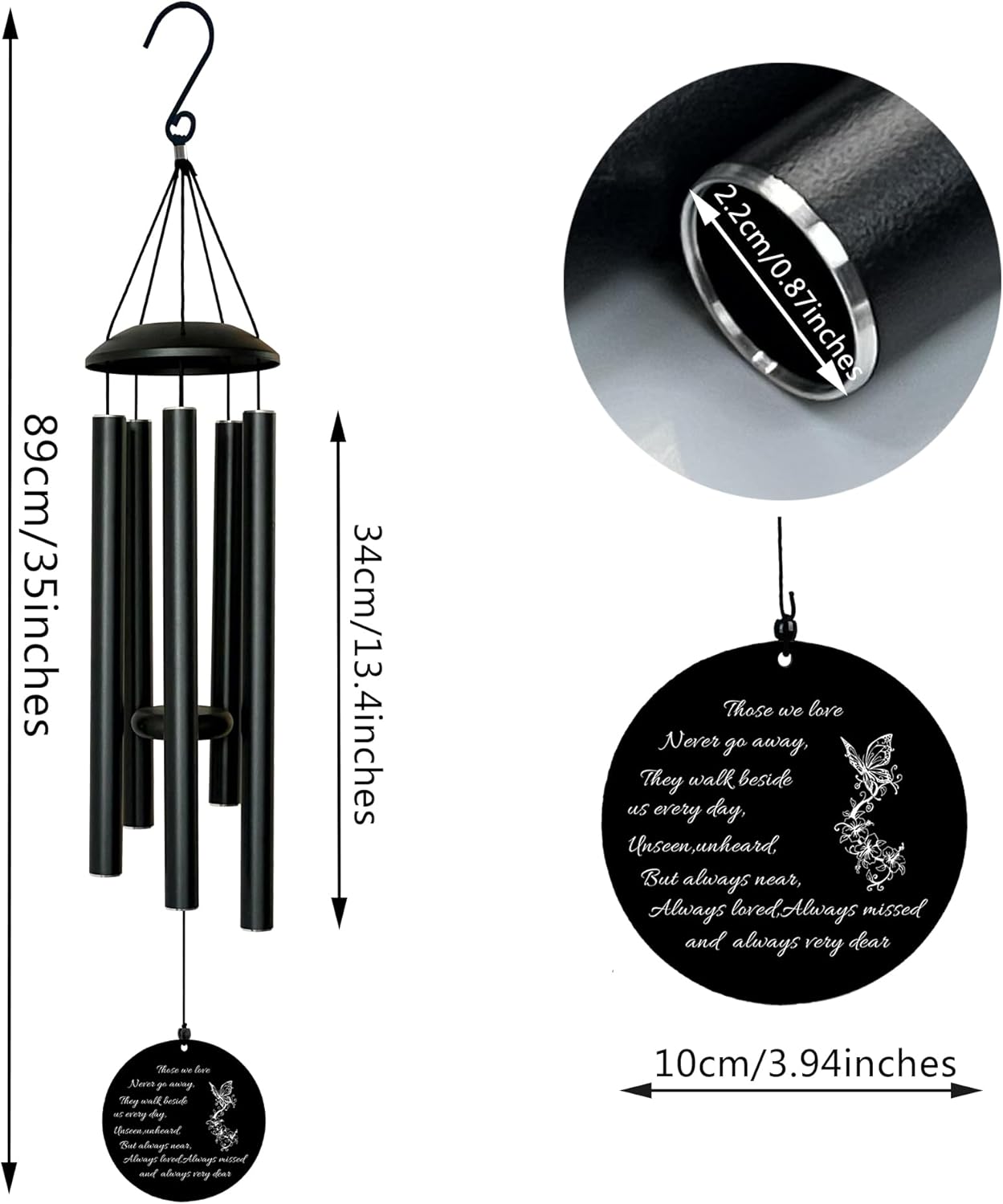 Memorial Wind Chimes for Loss of Loved One, Sympathy Gift for Loss of Mother Father Grandma Grandpa Outdoor Wind Chimes for Outside Metal Wind Chimes Hanging, 35&#x22;, Yard Art Decor