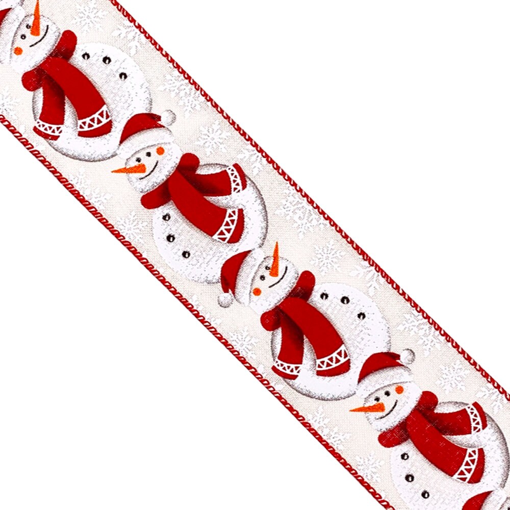 Designer&#x2019;s Shop WR 63-5174 Christmas Holiday Snowman wired edge ribbon 2.5&#x201D; x 10 yard