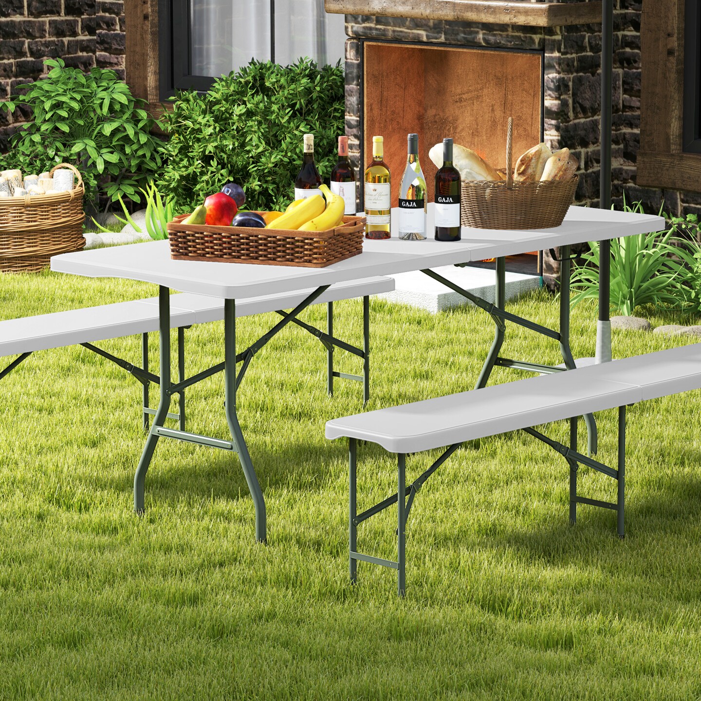 HDPE Folding Table with Metal Legs, Portable and Weatherproof