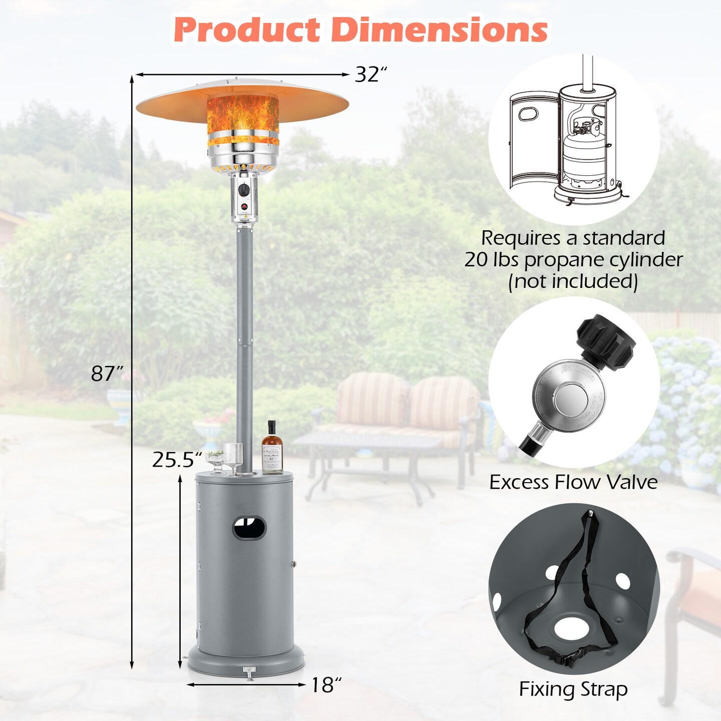 50000 BTU Round Table Design Propane Heater with Adjustable Temperature Knob Perfect for Outdoor Gatherings