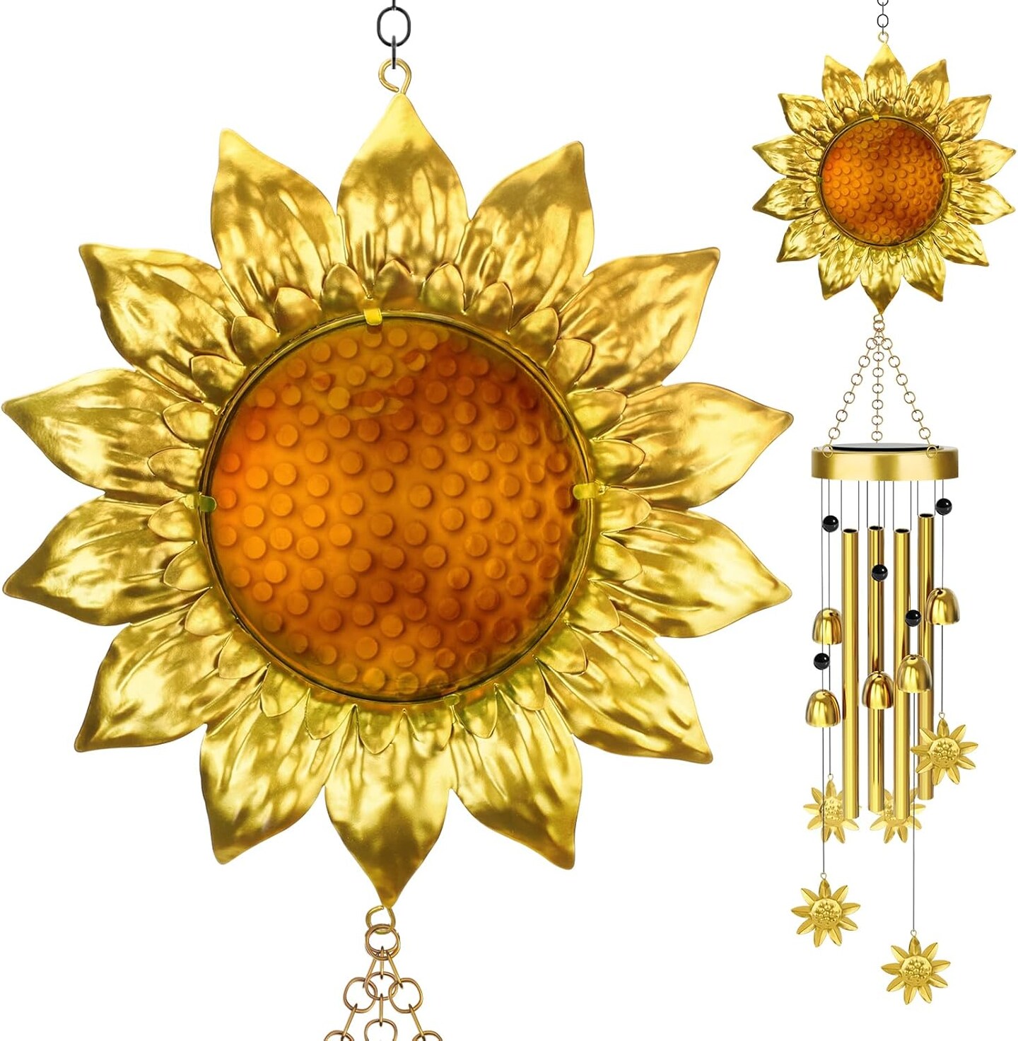 Sunflower Solar Wind Chimes for Outside, Waterproof Metal and Glass Wind Chimes Outdoors