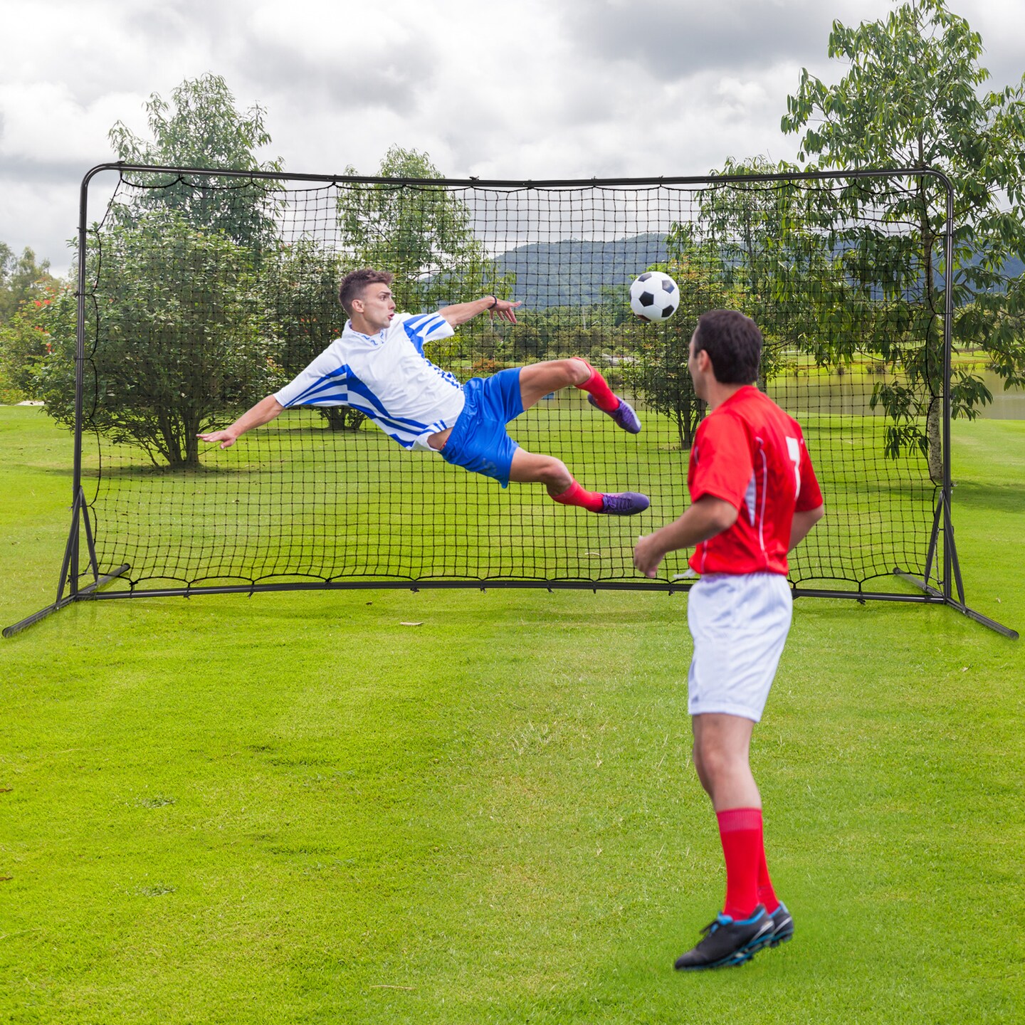 12x6 Feet Soccer Rebounder Net with Metal Pipes and 6 U-Shaped Ground Stakes Perfect Gift for Kids