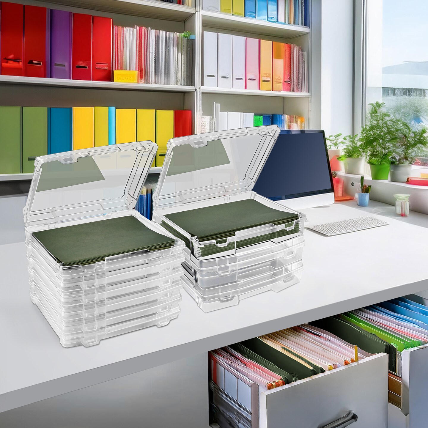 Sorbus Art Supplies Storage Containers - Clear Plastic Stackable Storage Box with Snap-Tight Closures for Crafts, Board Games, Photos - Made in the USA