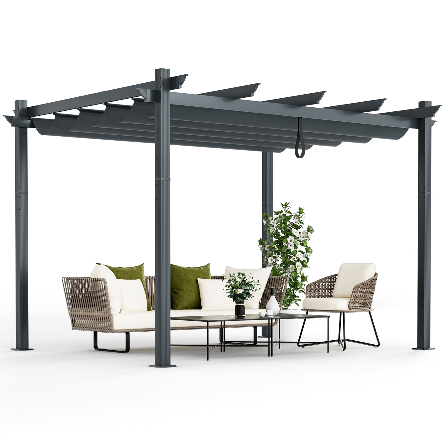 Retractable Pergola with Aluminum Frame and Trellis