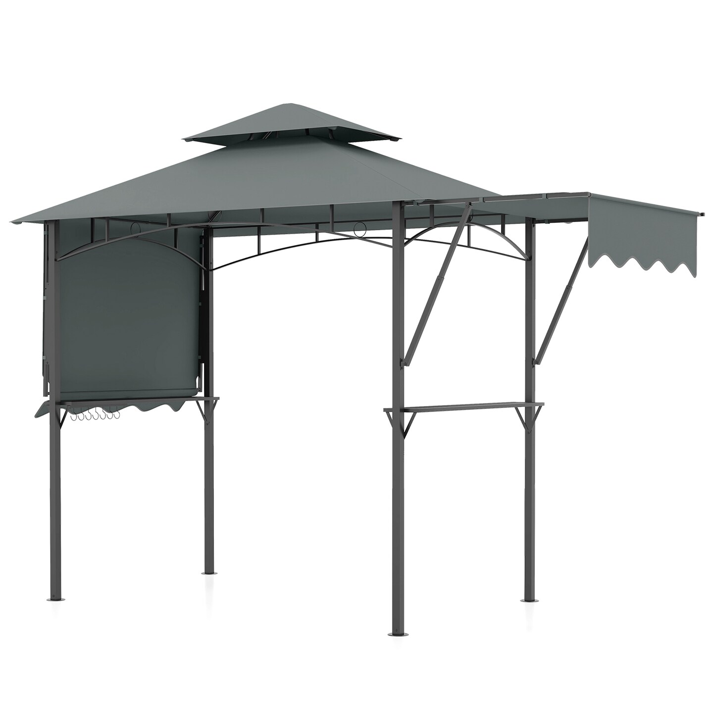 13 x 5 Feet Dual Side Awnings Grill Gazebo with 2 Shelves Adjustable Shadow and Metal Frame