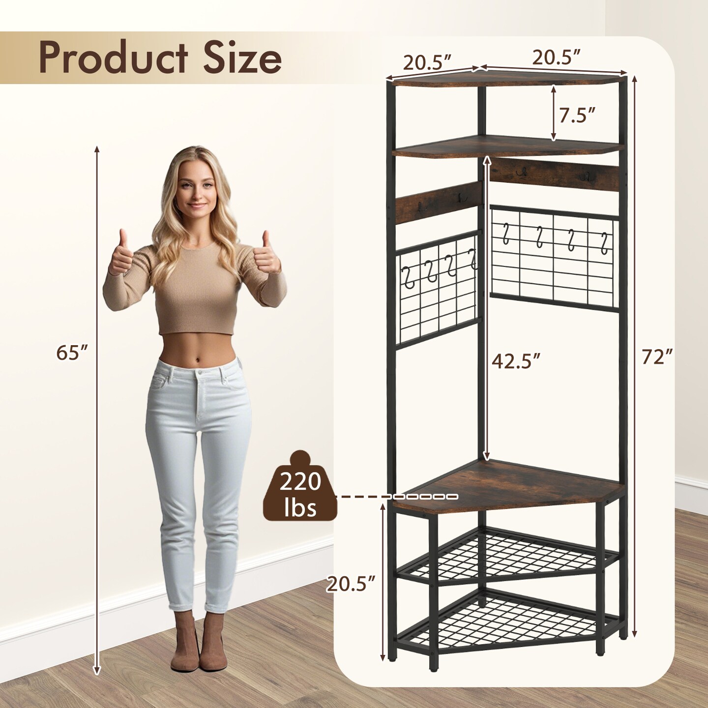 5-Tier Corner Hall Tree with Shoe Storage Bench