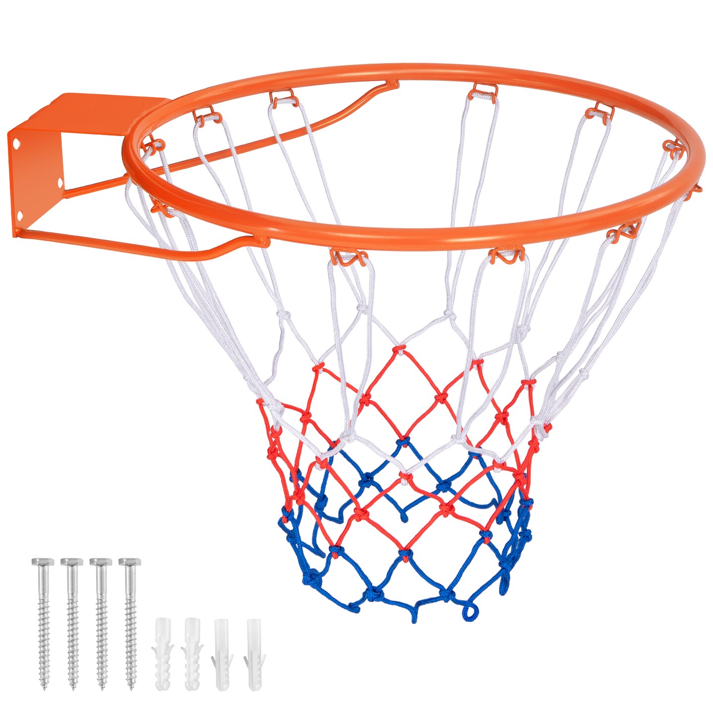 15 Inch Basketball Rim Goal Replacement with All Weather Net and Metal Pipes Perfect for Indoor or Outdoor