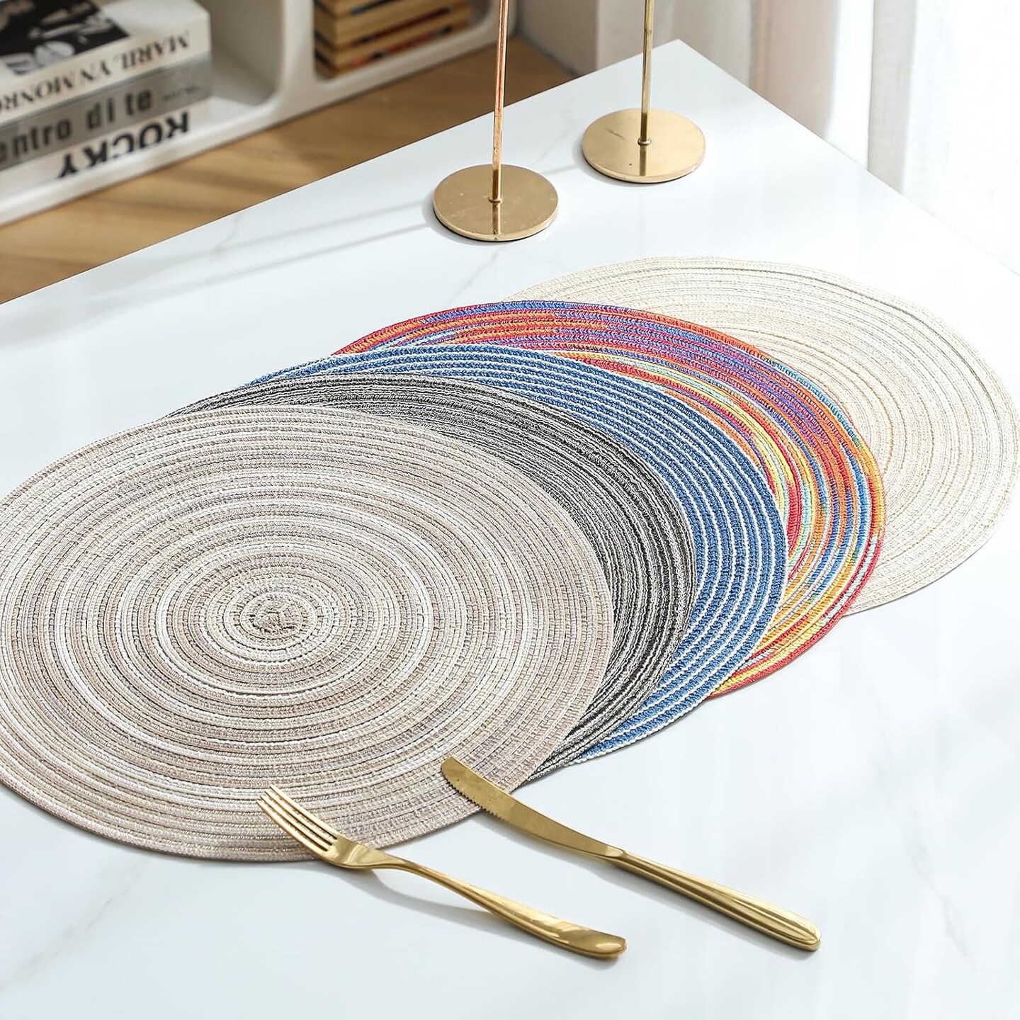 Round Cotton Placemats Set of 6 Washable Round Placemat 15 inch Round Braided Placemats Circle Placemat