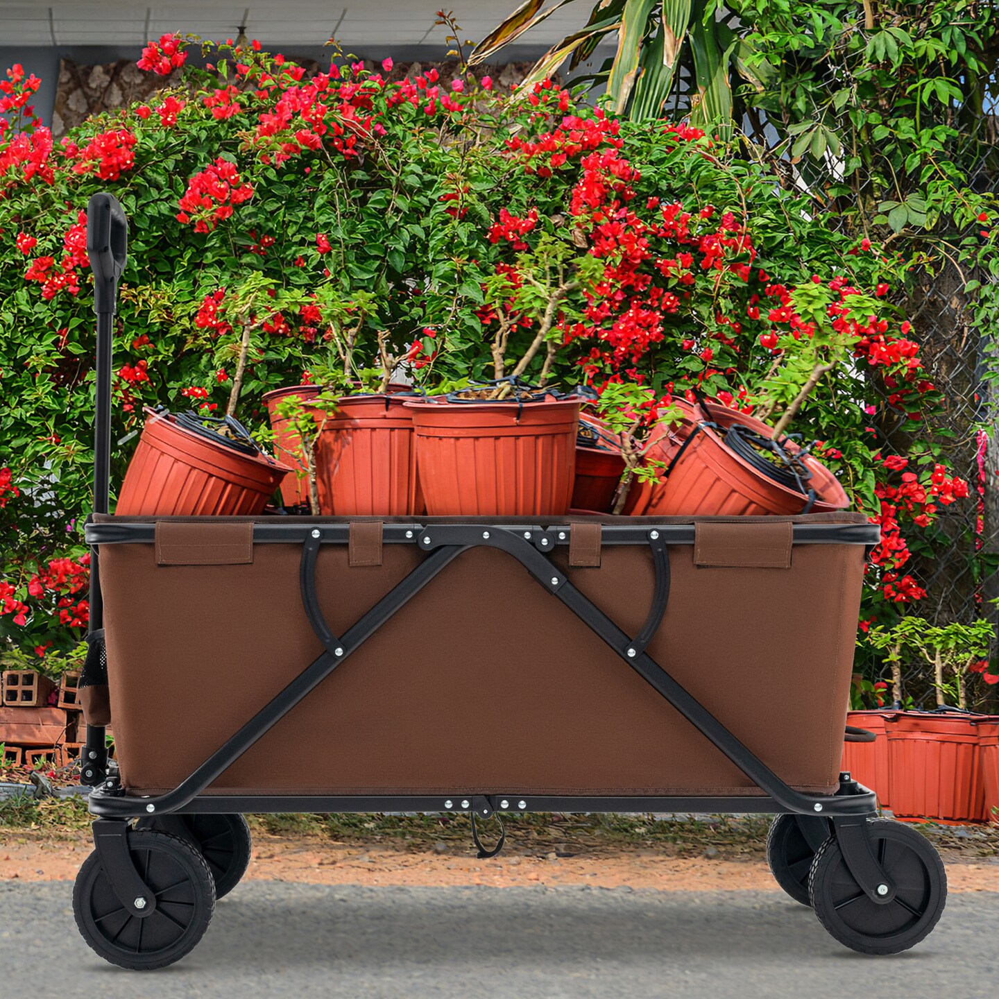 Metal Folding Utility Wagon Cart with Adjustable Handle and Wheels