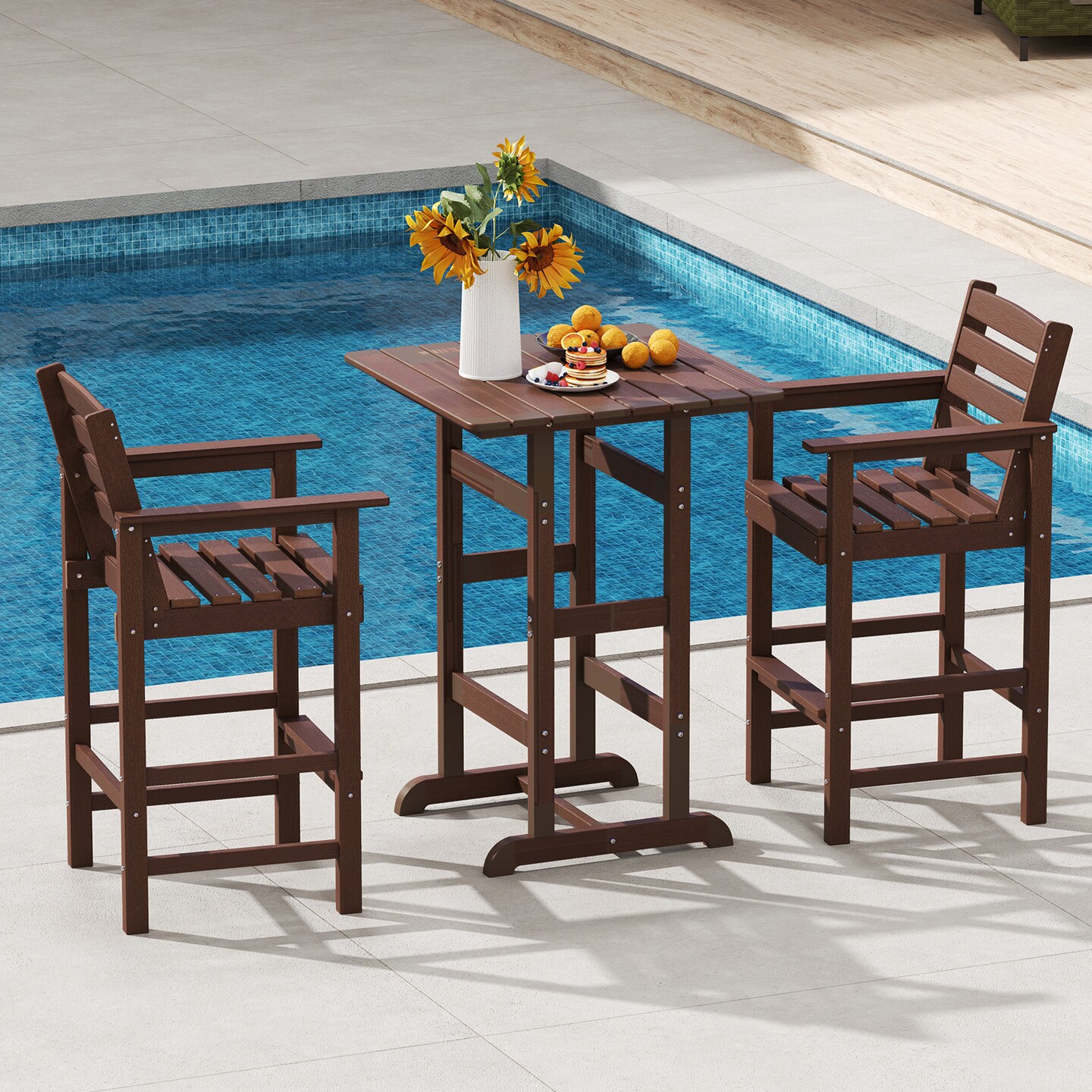 Set of 2 Patio HDPE Adirondack Bar Chairs with Wide Armrests and Inclined Backrest Perfect for Outdoor Use