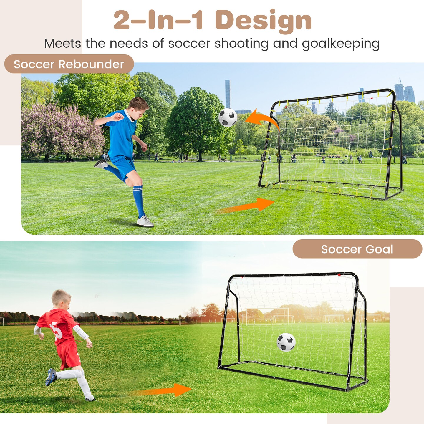 2-in-1 Kids Soccer Goal Set with Adjustable Height and Metal Pipes Ideal for Outdoor Use