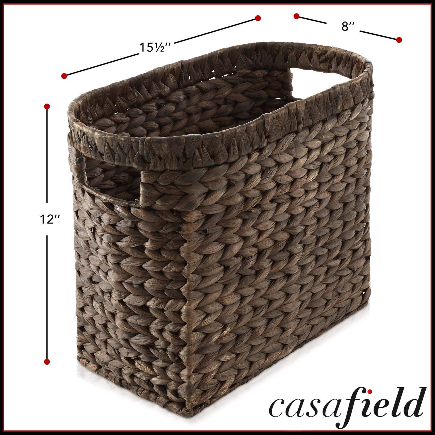 Casafield Woven Magazine Holder with Handles - Seagrass Water Hyacinth Storage Basket for Bathroom, Living Room, Home Office