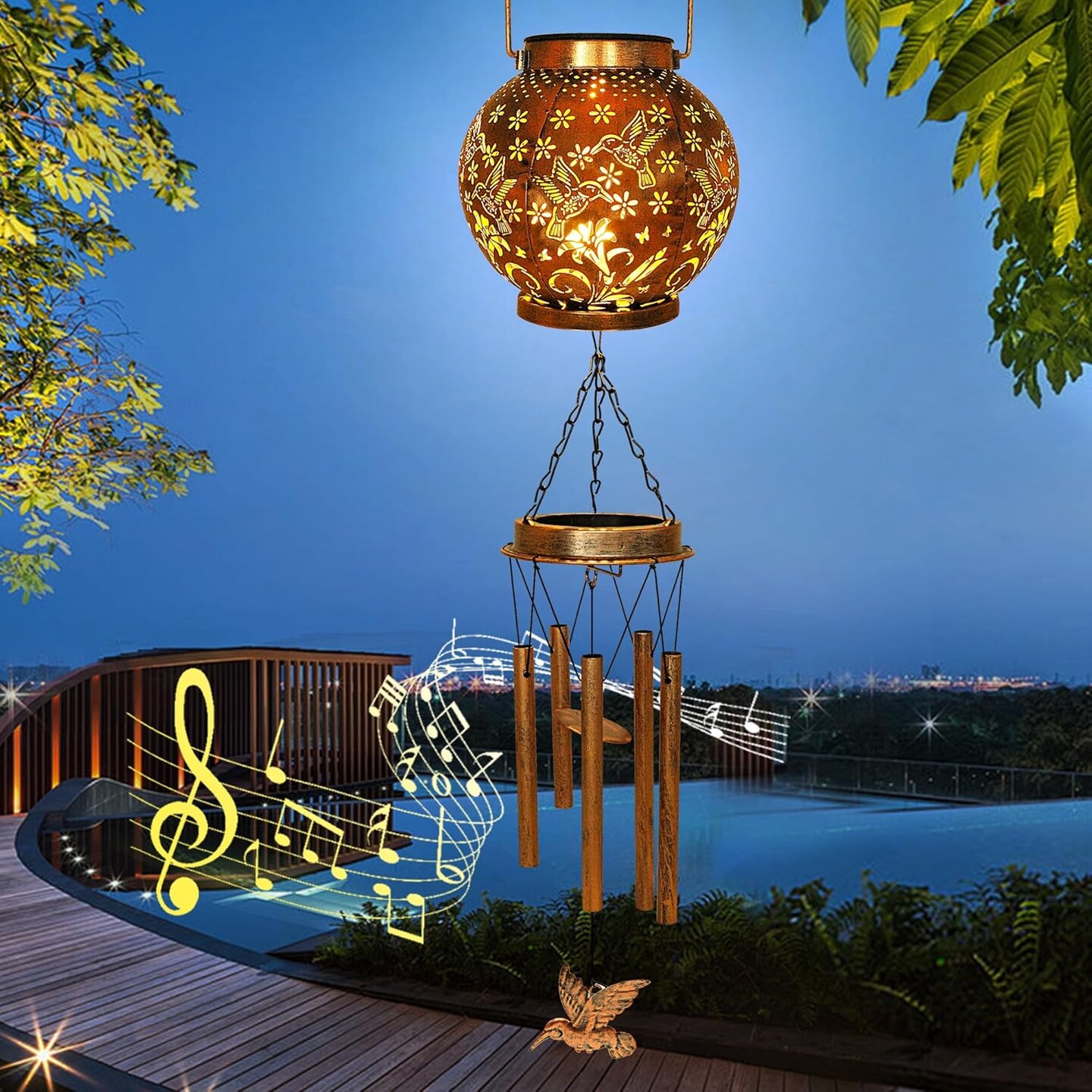 Hummingbird Wind Chimes for Outside, Gifts for Mothers Day Woman Mom Grandma,30&#x22; Metal Hanging Solar Lantern Wind Chimes Outdoor, Garden Decor Memorial Windchimes for Patio Porch Yard
