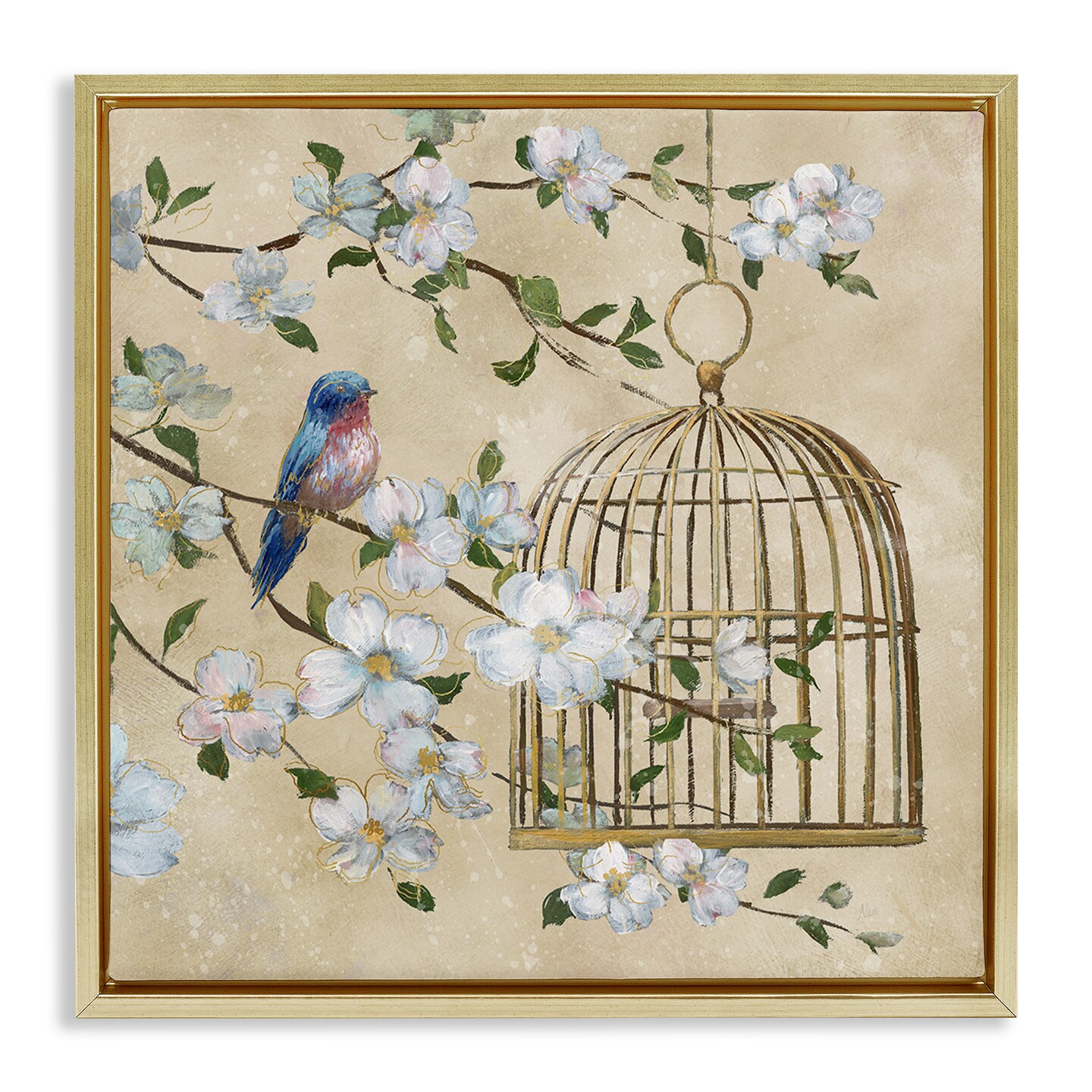 Stupell Industries Evening Song Birdcage Over Beige Floating Frame, design by Nan