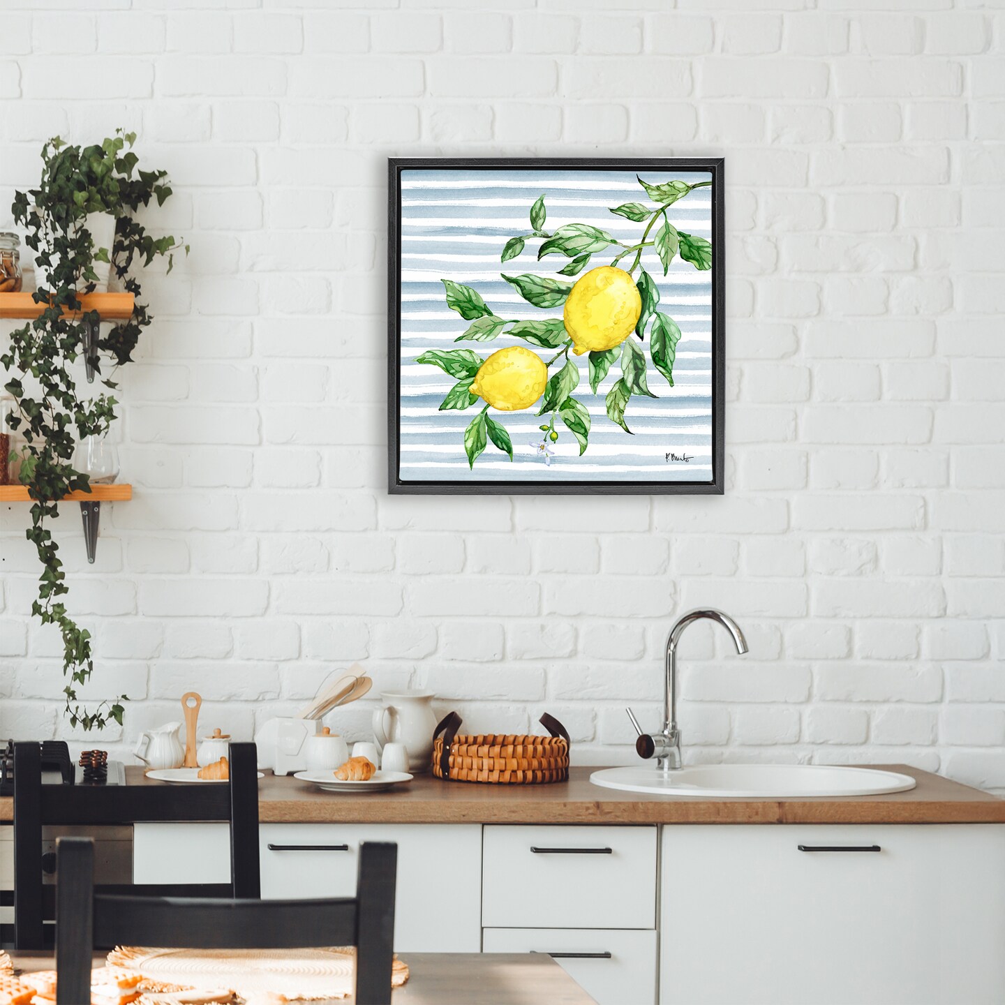 Stupell Industries Juicy Lemon Vine on Blue Floating Frame, design by Paul Brent