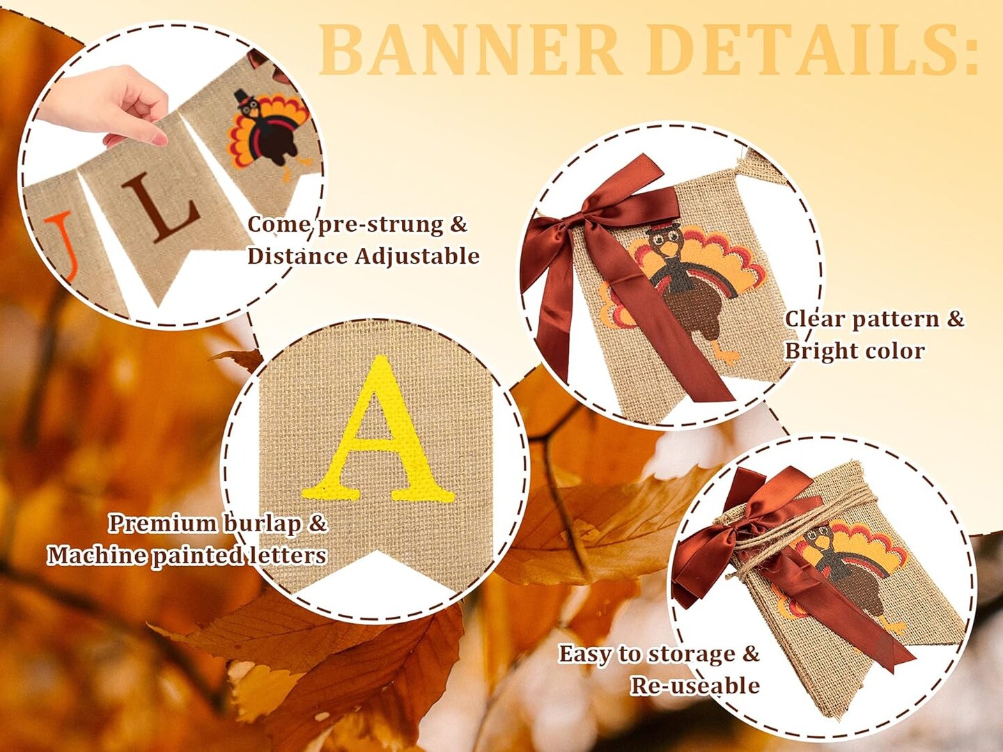 Fall Thanksgiving Burlap Banner (Multicolor)