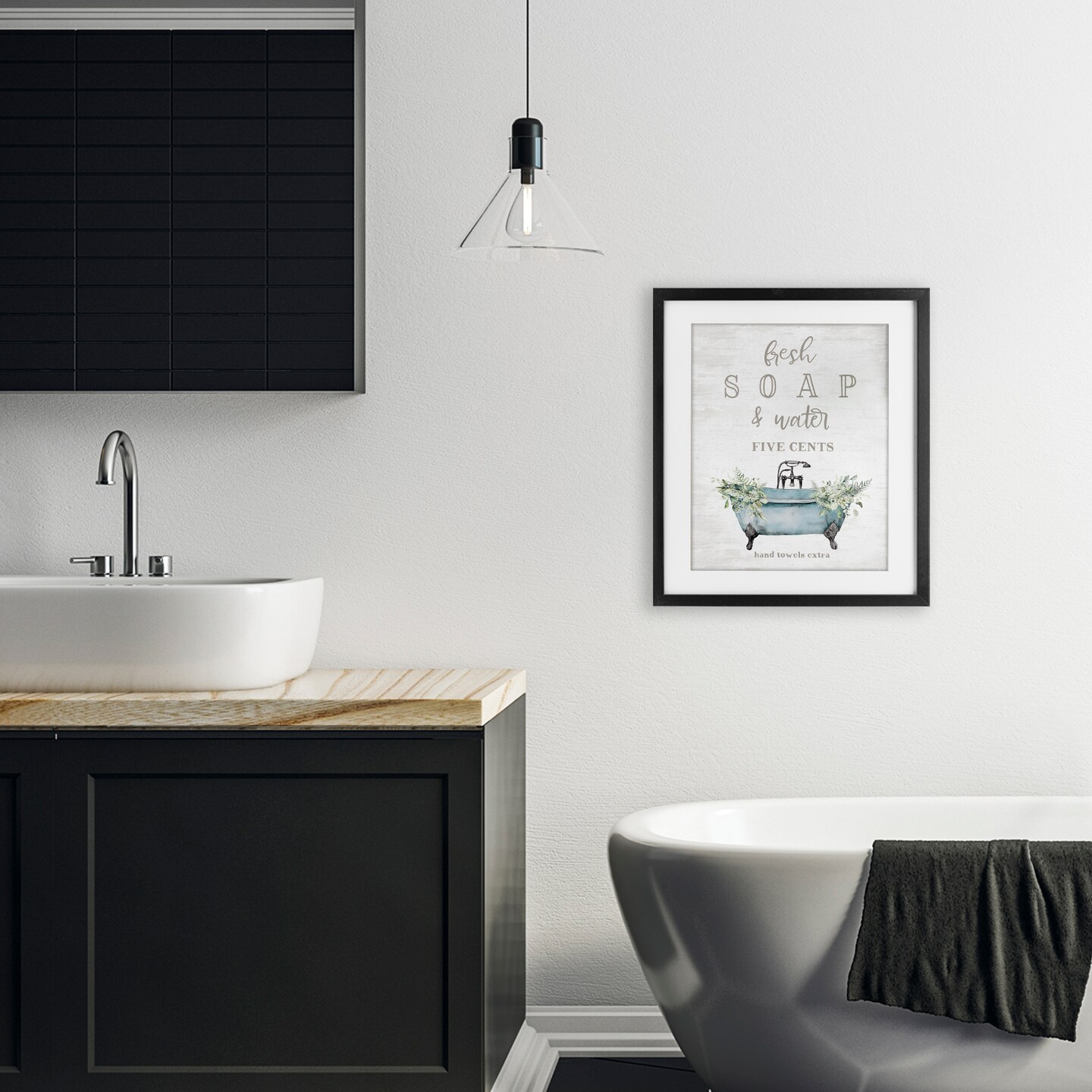 Stupell Industries Antique Fresh Soap &#x26; Tub Framed Print Under Glass, design by Lettered and Lined