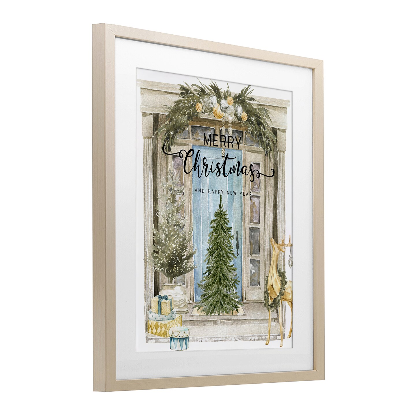 Stupell Industries Merry Christmas Door & Tree Framed Print Under Glass, design by Jesse Keith