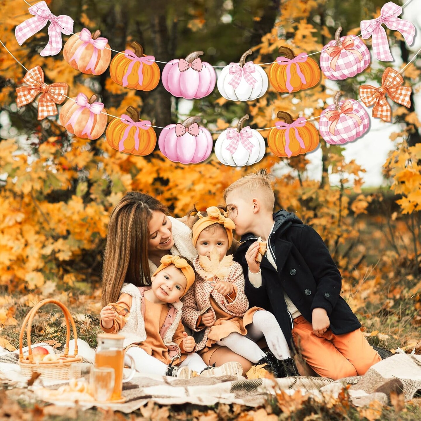 3Pcs Pumpkin Bow Banner (&#x9;Pink, Orange)