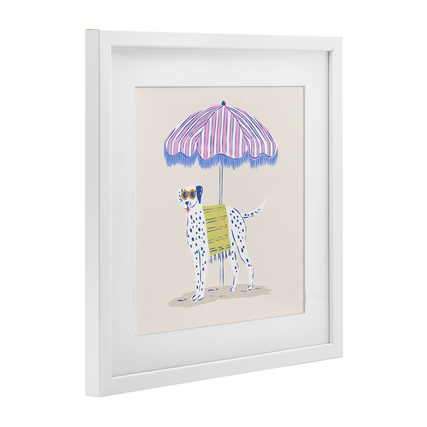 Stupell Industries Pastel Beach Umbrella Dalmatian Framed Print Under Glass, design by Krissy Mast