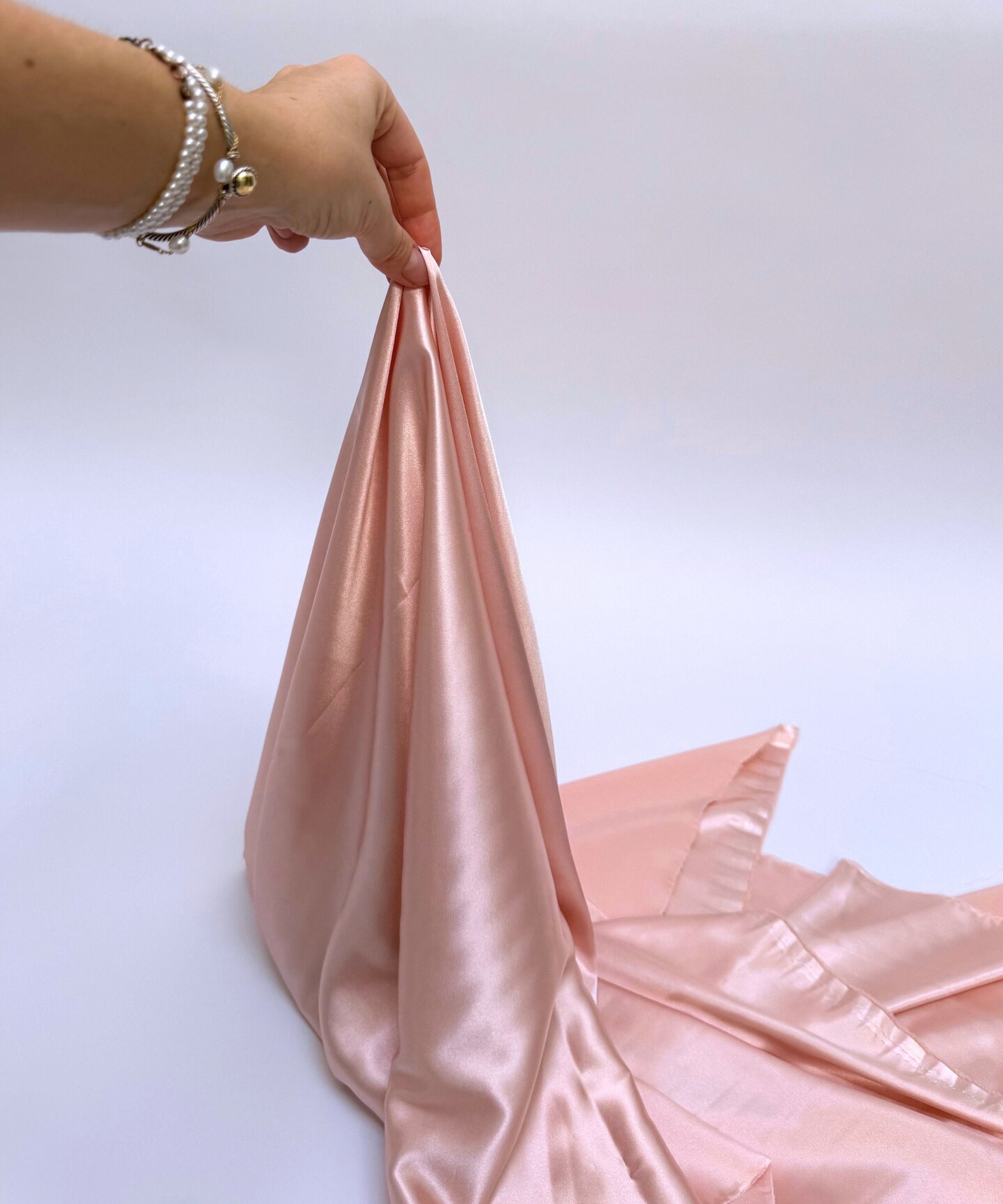 Blush Pink Stretch Charmeuse Satin Fabric by the Yard, 58" Wide Silky Lightweight Satin for Bridesmaid Dresses, Gowns, Lingerie