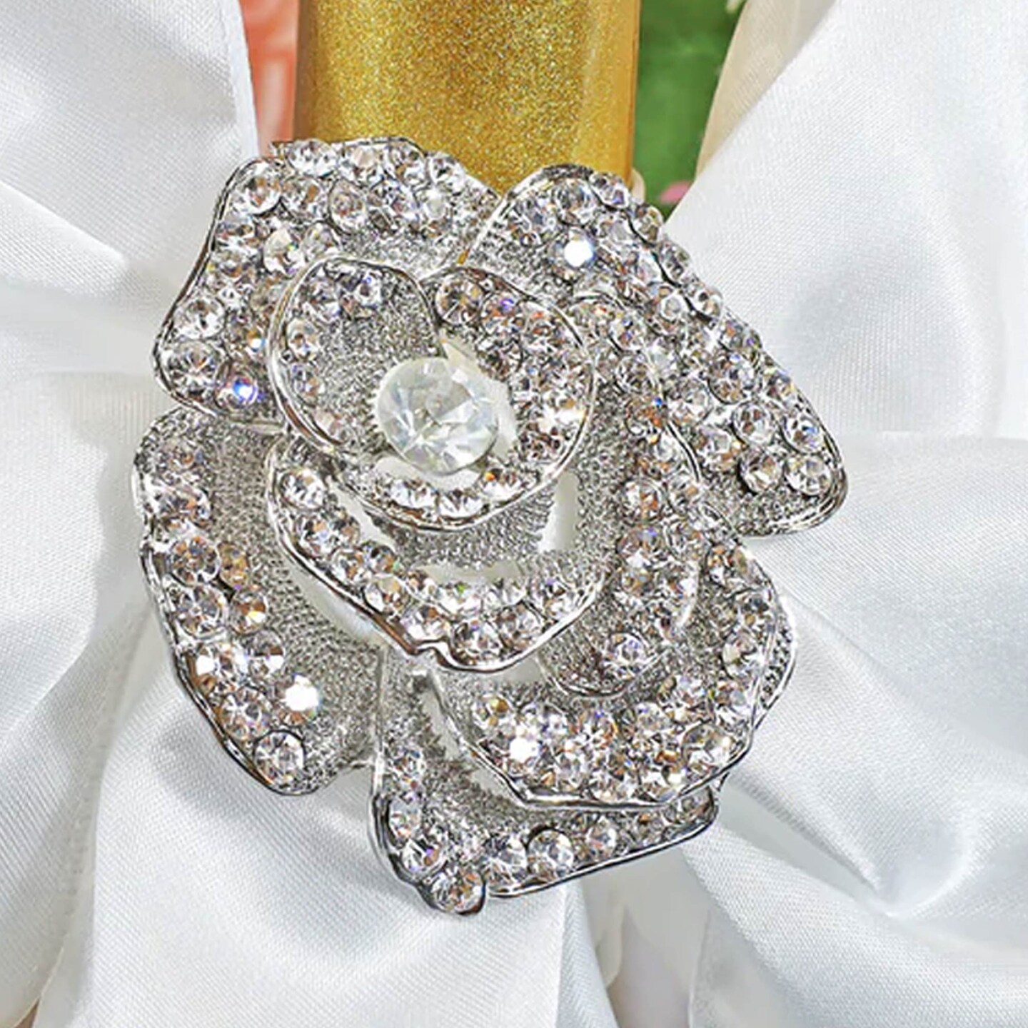 Rose Rhinestone Chair Sash Buckle Silver Metal Accent 2 Inch Width