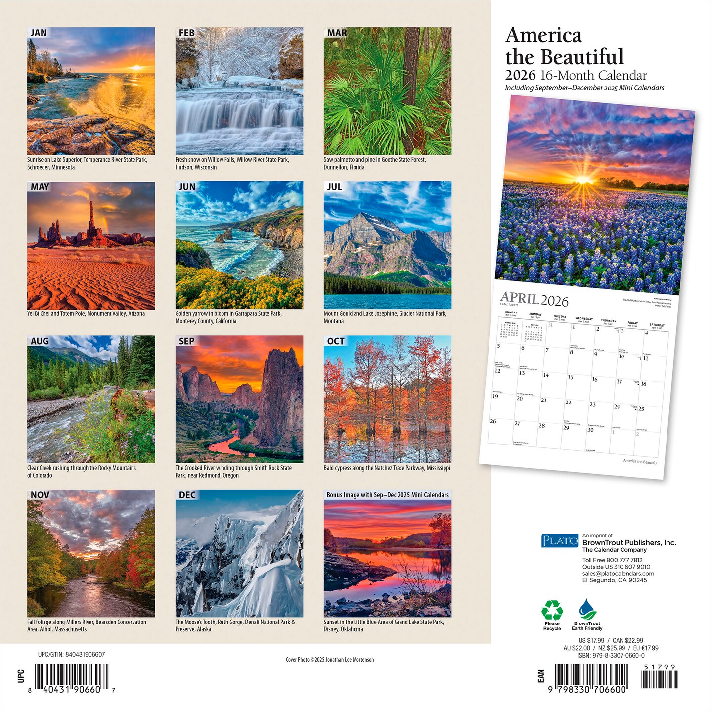 America the Beautiful | 2026 12 x 24 Inch (Hanging) Monthly Square Wall Calendar | Foil Stamped Cover