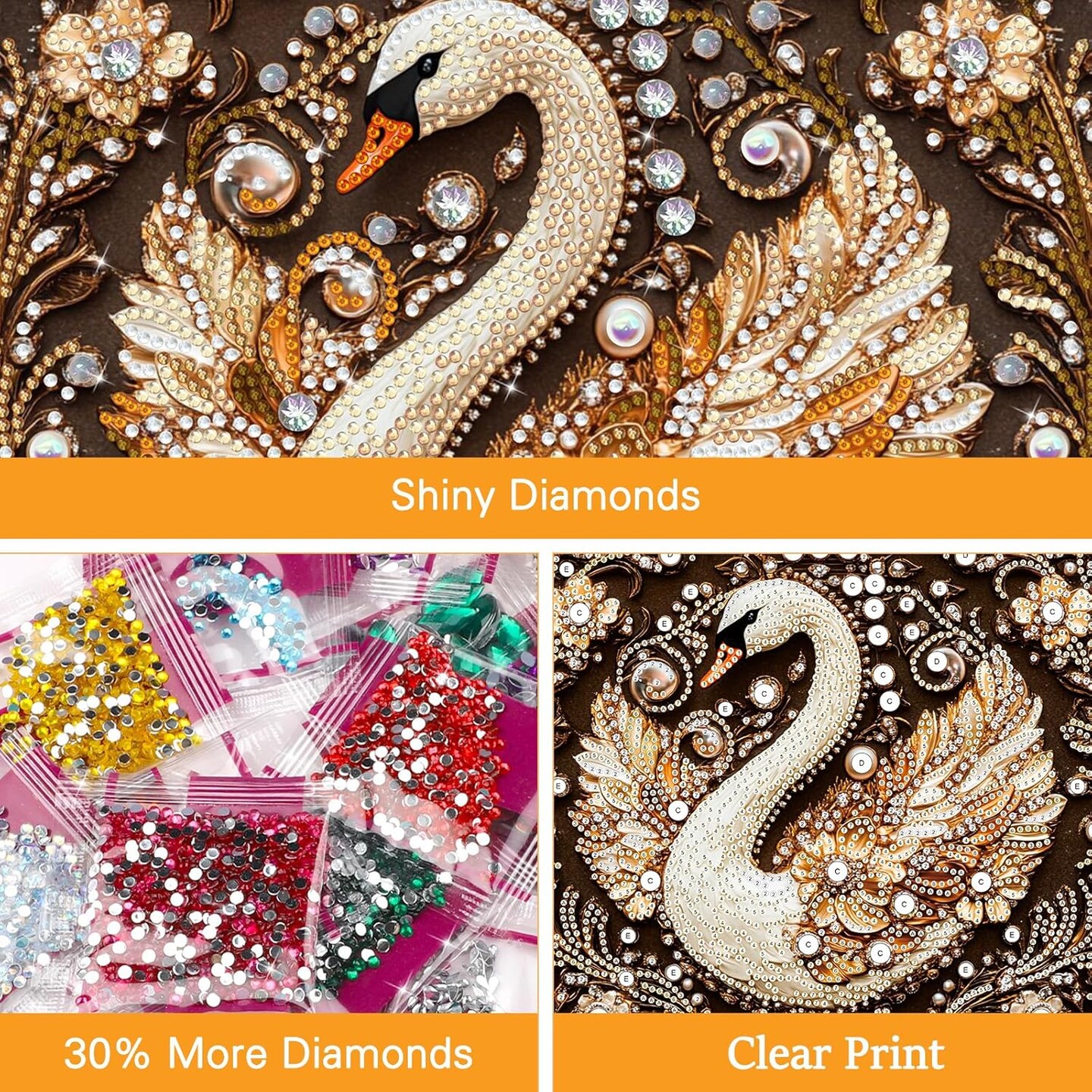 Diamond Painting Swan Flower Diamond Art Kits for Adults, Special Shaped Rhinestone Diamond Painting Kit for Beginner, Partial Drill Gems Art Craft for Home Wall Decor 12x12 inch