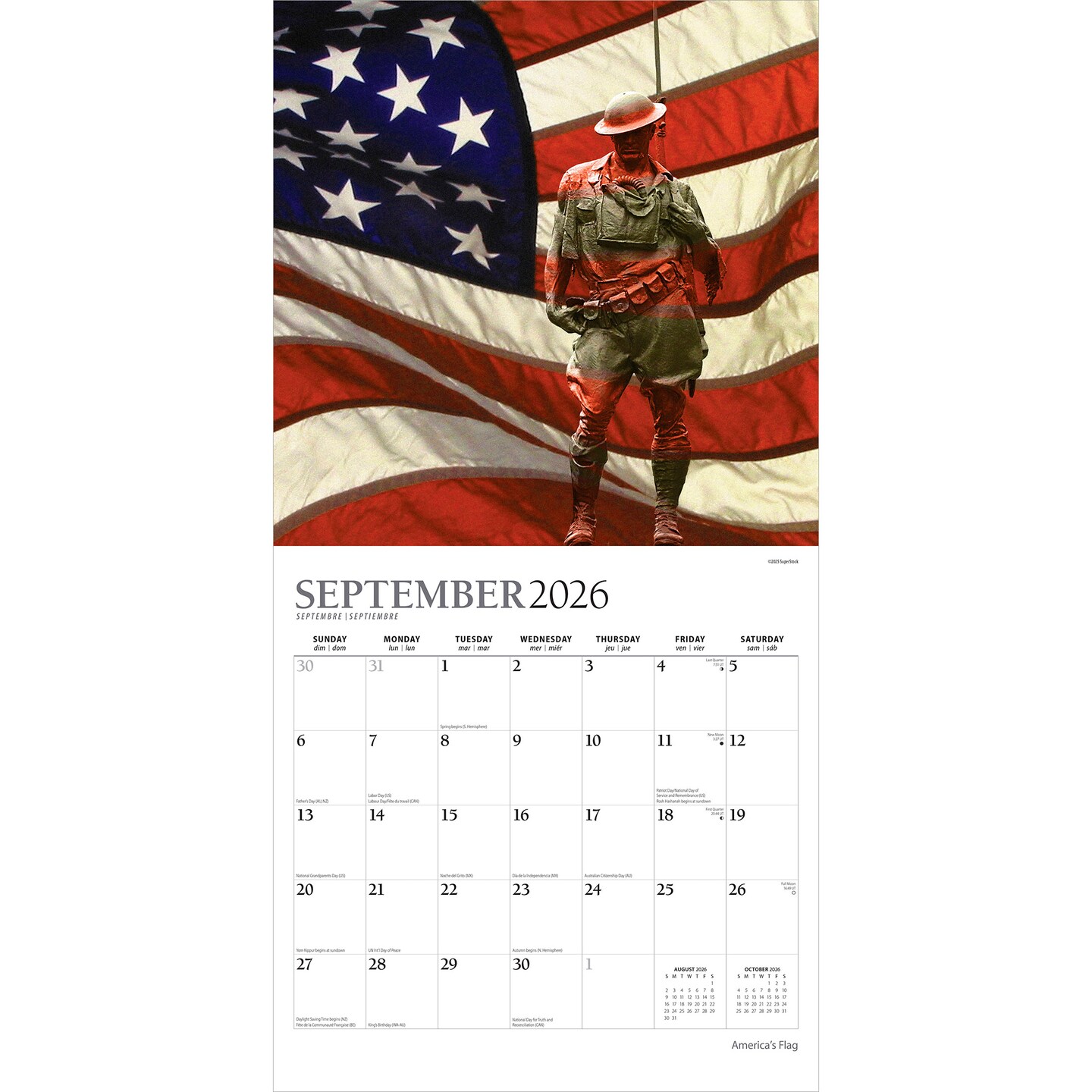 America&#x27;s Flag | 2026 12 x 24 Inch (Hanging) Monthly Square Wall Calendar | Foil Stamped Cover