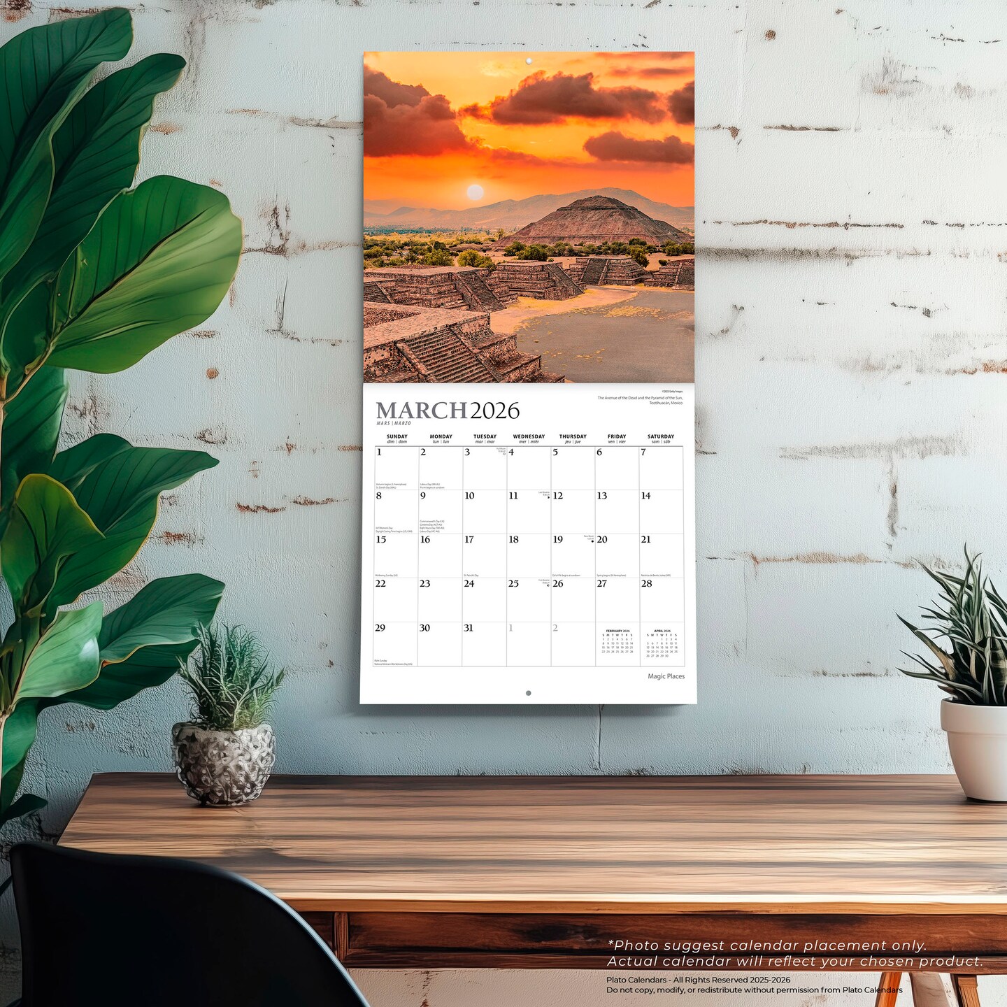 Magic Places | 2026 12 x 24 Inch (Hanging) Monthly Square Wall Calendar | Foil Stamped Cover