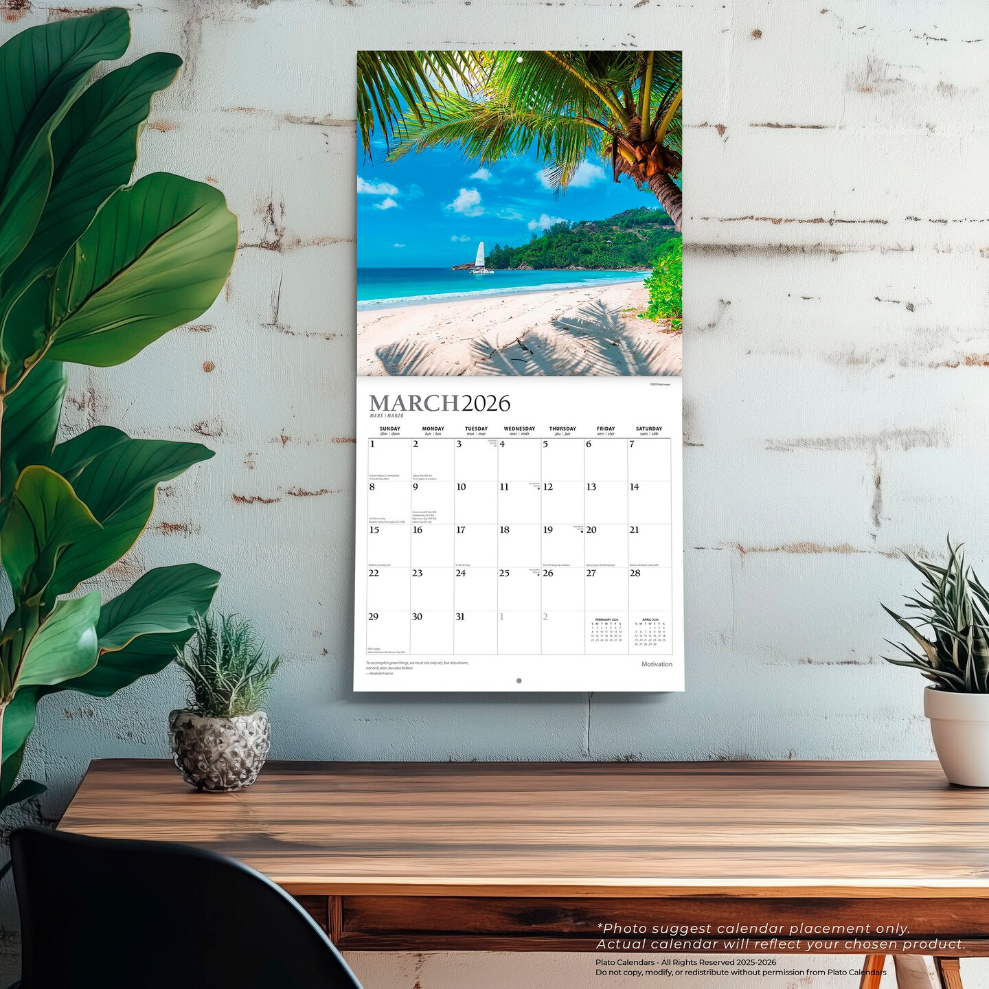 Motivation | 2026 12 x 24 Inch (Hanging) Monthly Square Wall Calendar | Foil Stamped Cover