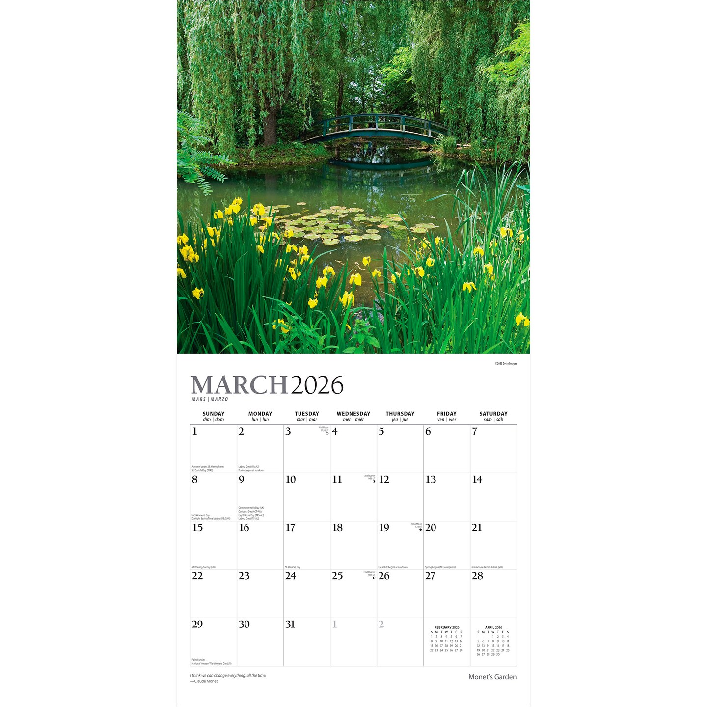 Monet&#x27;s Garden | 2026 12 x 24 Inch (Hanging) Monthly Square Wall Calendar | Foil Stamped Cover
