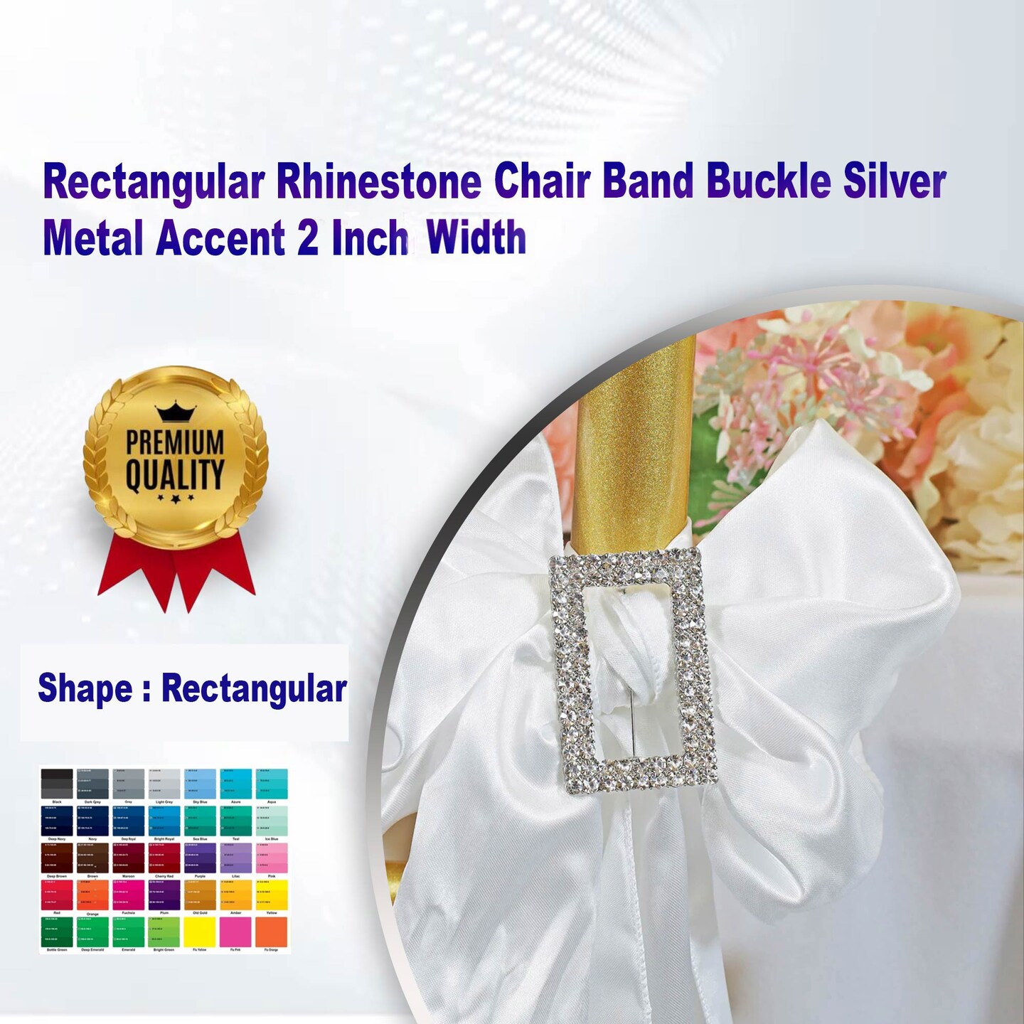 Rectangular Rhinestone Chair Band Buckle Silver Metal Accent 2 Inch Width