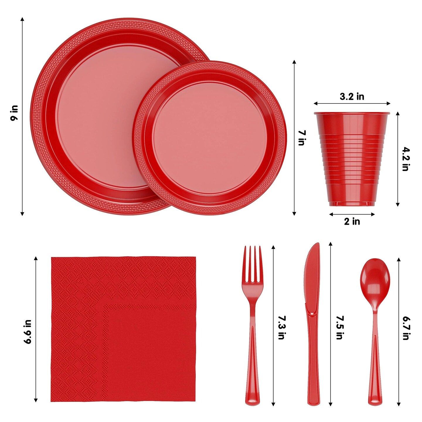 350 Count Red Disposable Party Plates Plastic Supplies Combo Pack 9 Inch