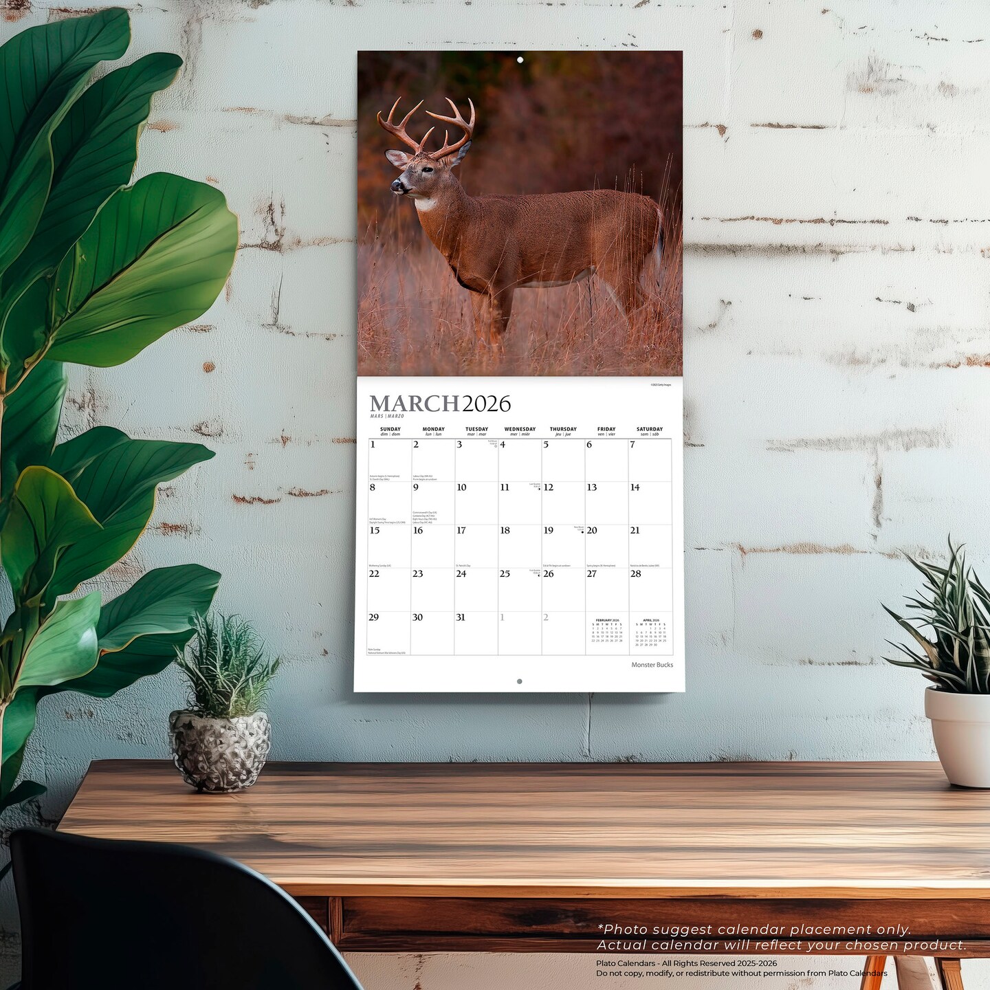 Monster Bucks | 2026 12 x 24 Inch (Hanging) Monthly Square Wall Calendar | Foil Stamped Cover