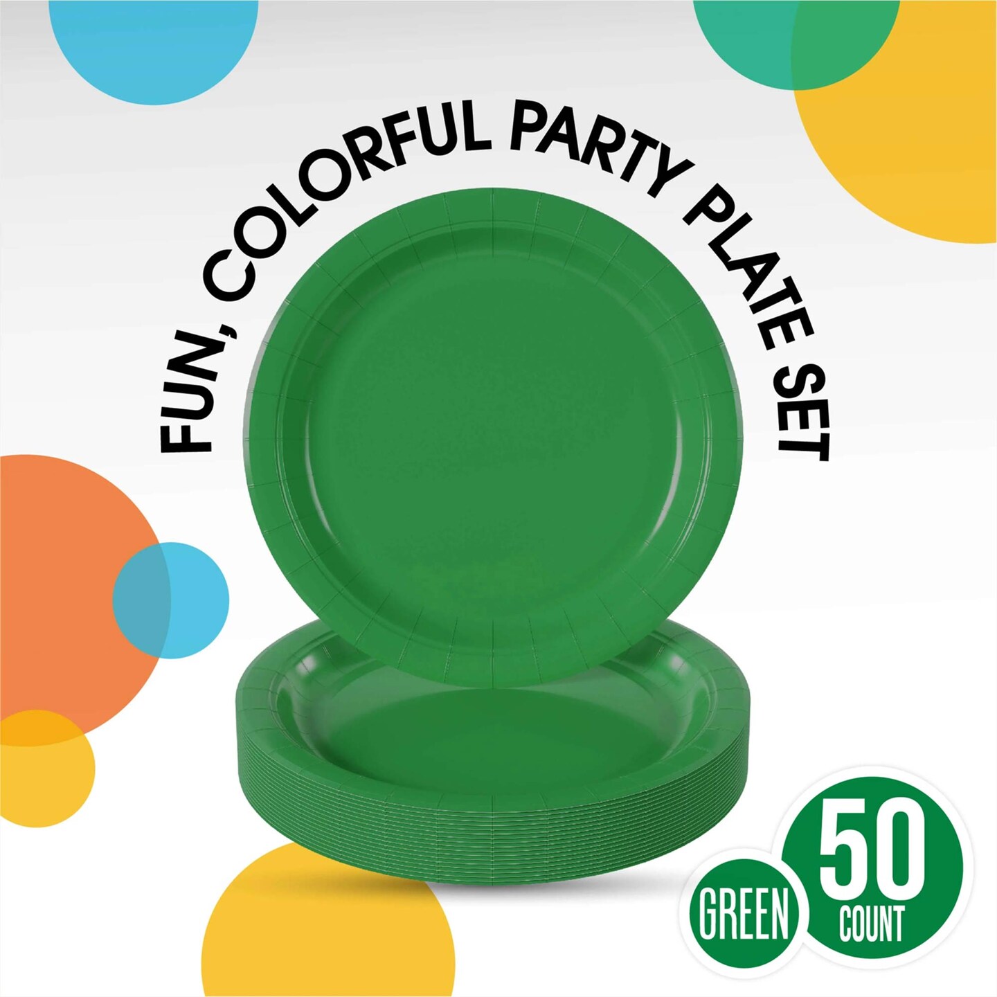 50 Count Emerald Green Paper Plates 9 Inch Durable Disposable Dinnerware for Parties & Events