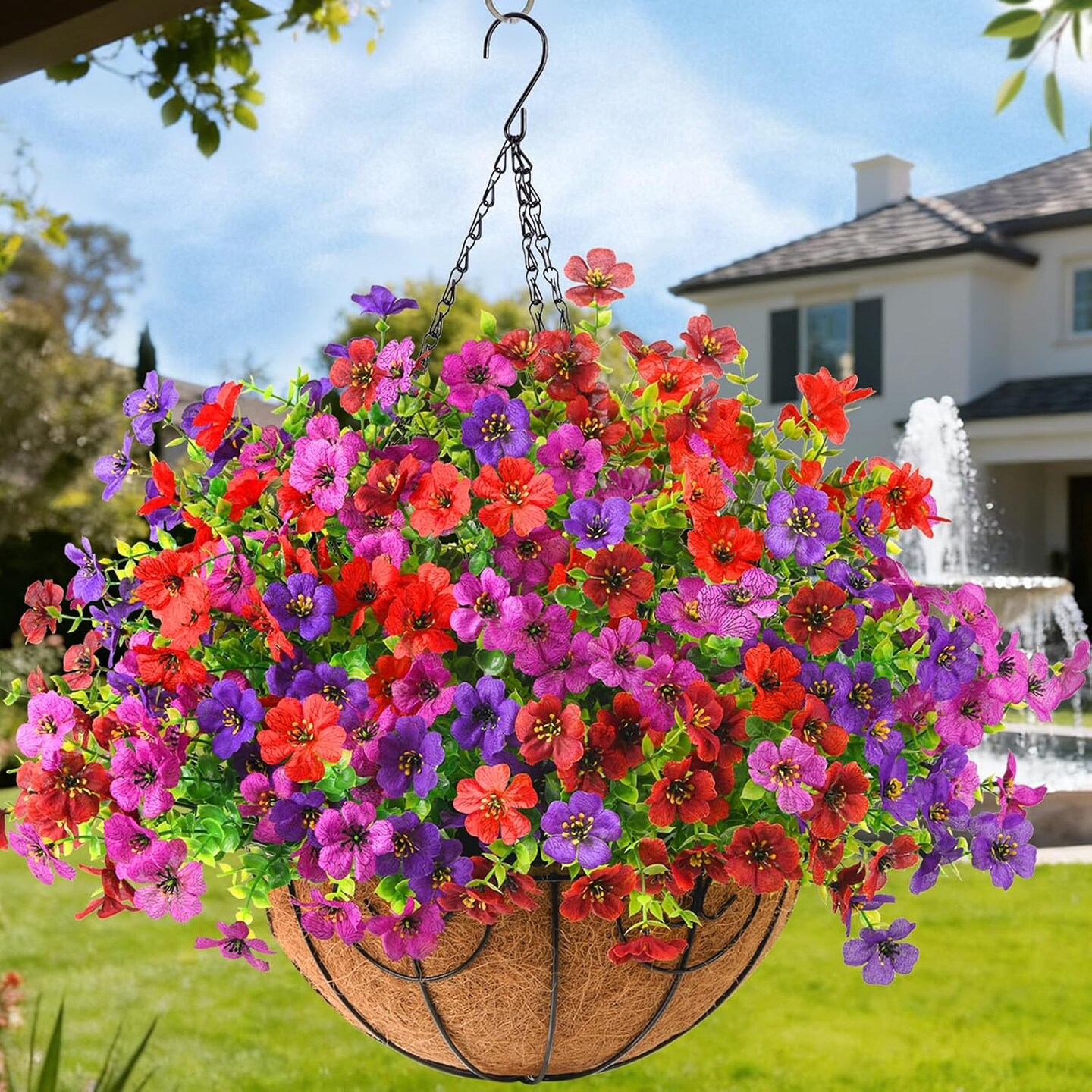 Artificial Hanging Flower Basket, Multicolor 12 Bundles Faux Silk