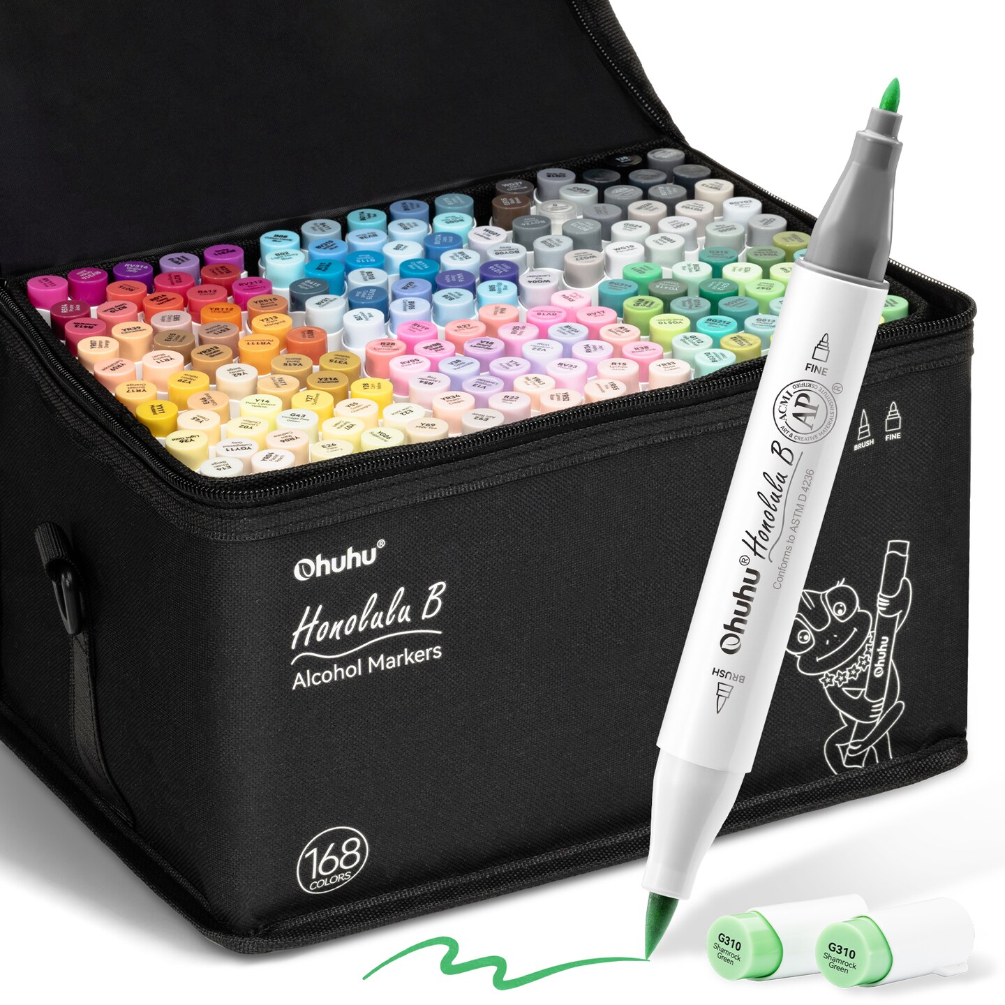 Ohuhu Alcohol Markers Brush Tip - 168-color Art Marker Set Double 