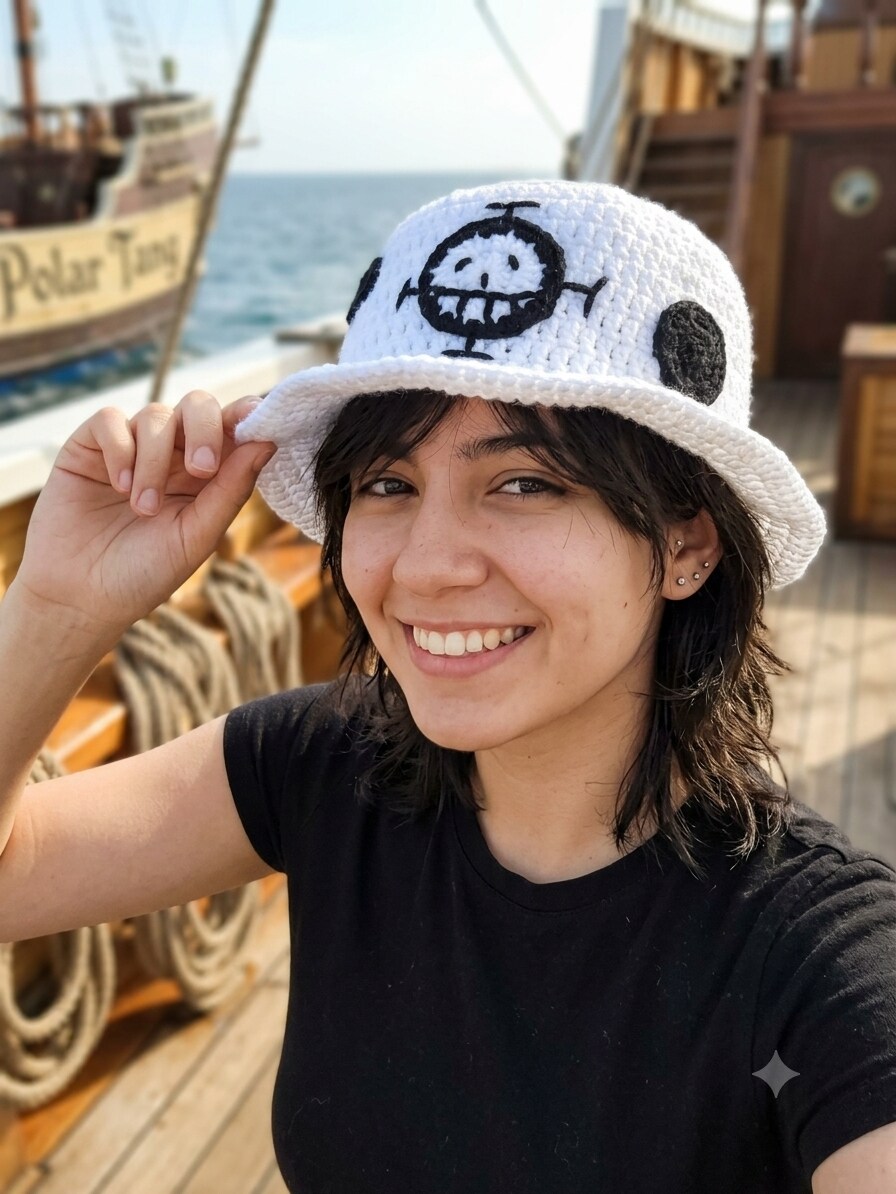 Crochet Trafalgar Law Bucket Hat, Handmade Anime Heart Pirates Jolly Roger Crochet One Piece Hat Pattern: Trafalgar Law & Portgas D Ace  main image 4