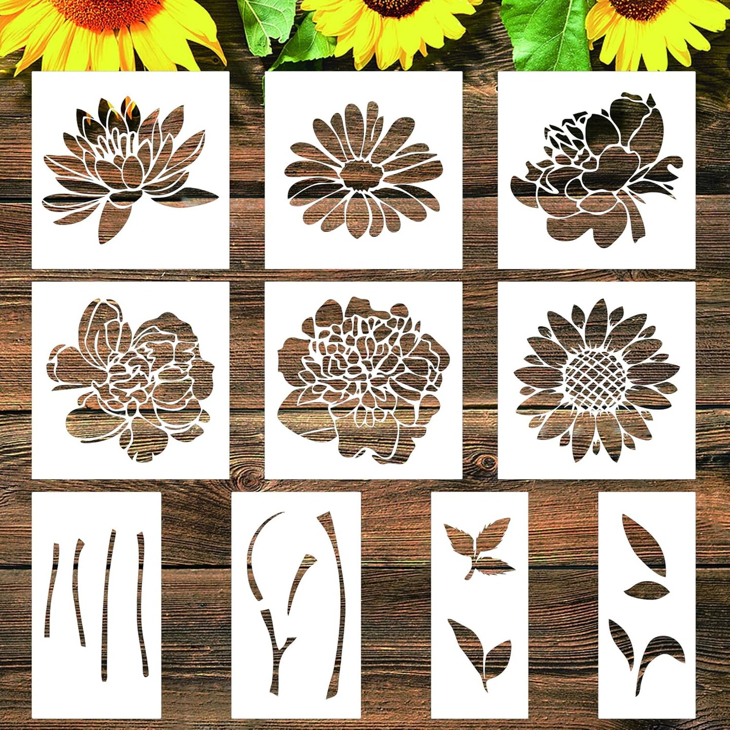 10 PCS Large Flower Stencils for Painting Reusable Floral Sunflower ...