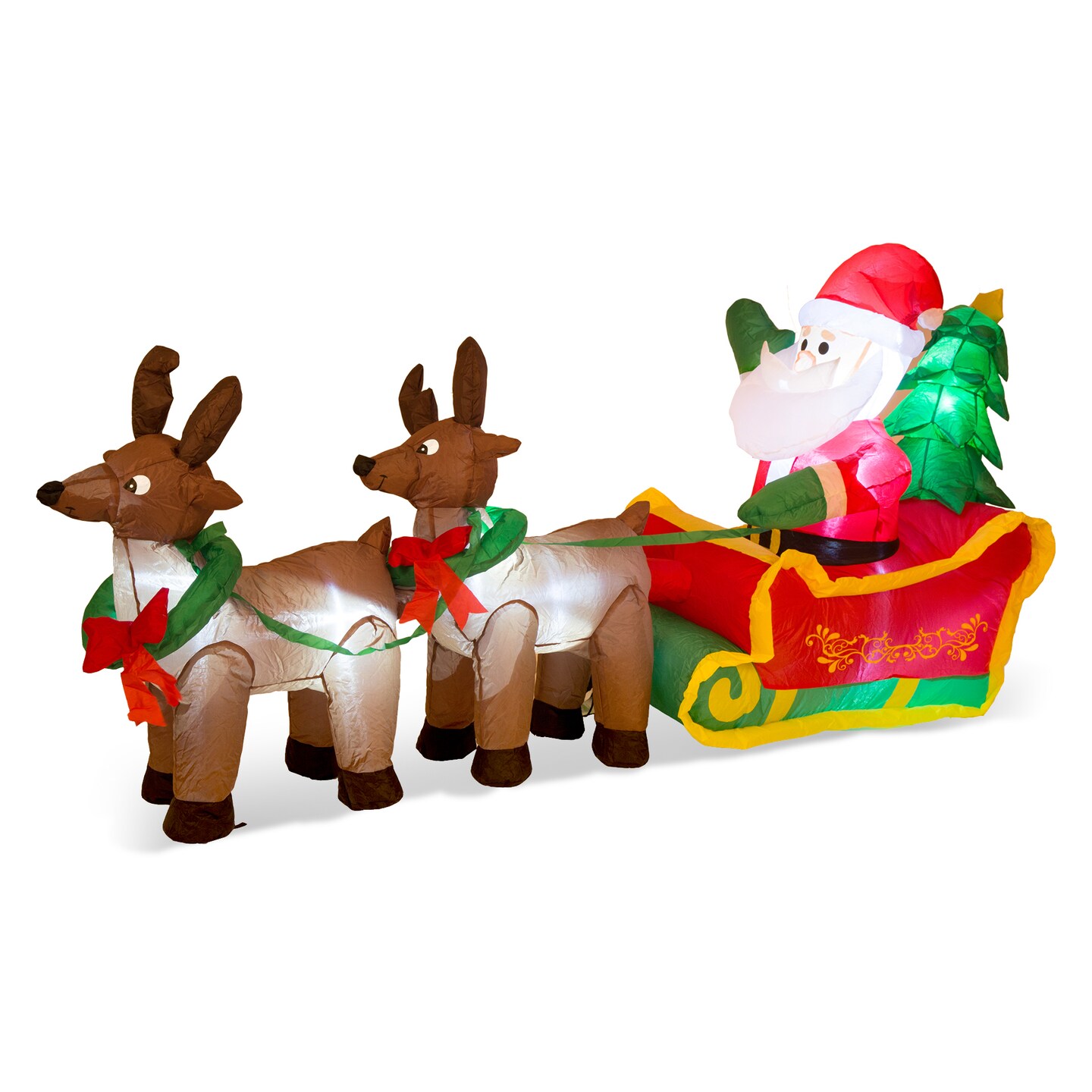 7FT Lighted Inflatable Santa Sleigh Decor