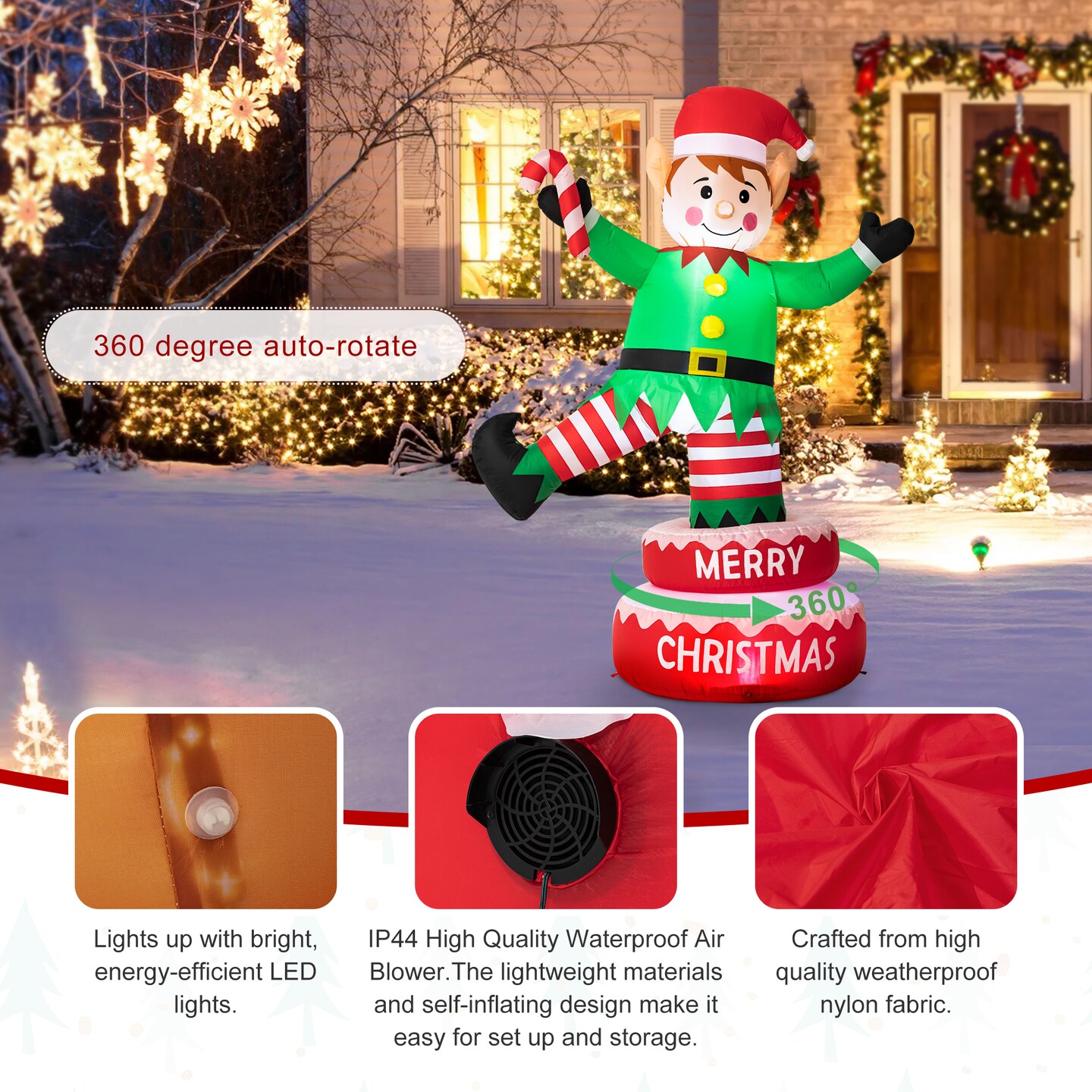 6FT Lighted Inflatable Rotating Gingerbread Man/Snowman/Elf D&#xE9;cor