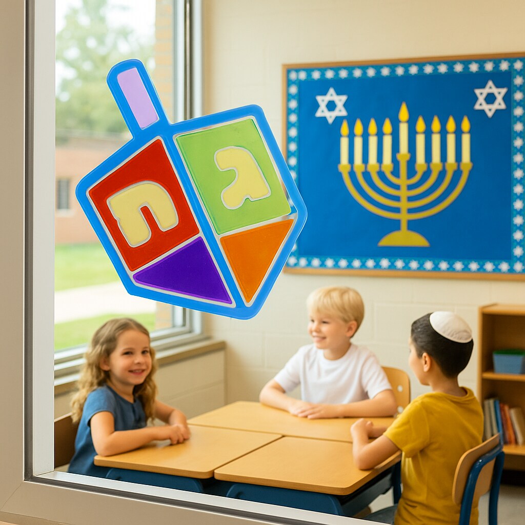 Dreidel Window Gel Decoration, Chanukah Reusable Window Cling