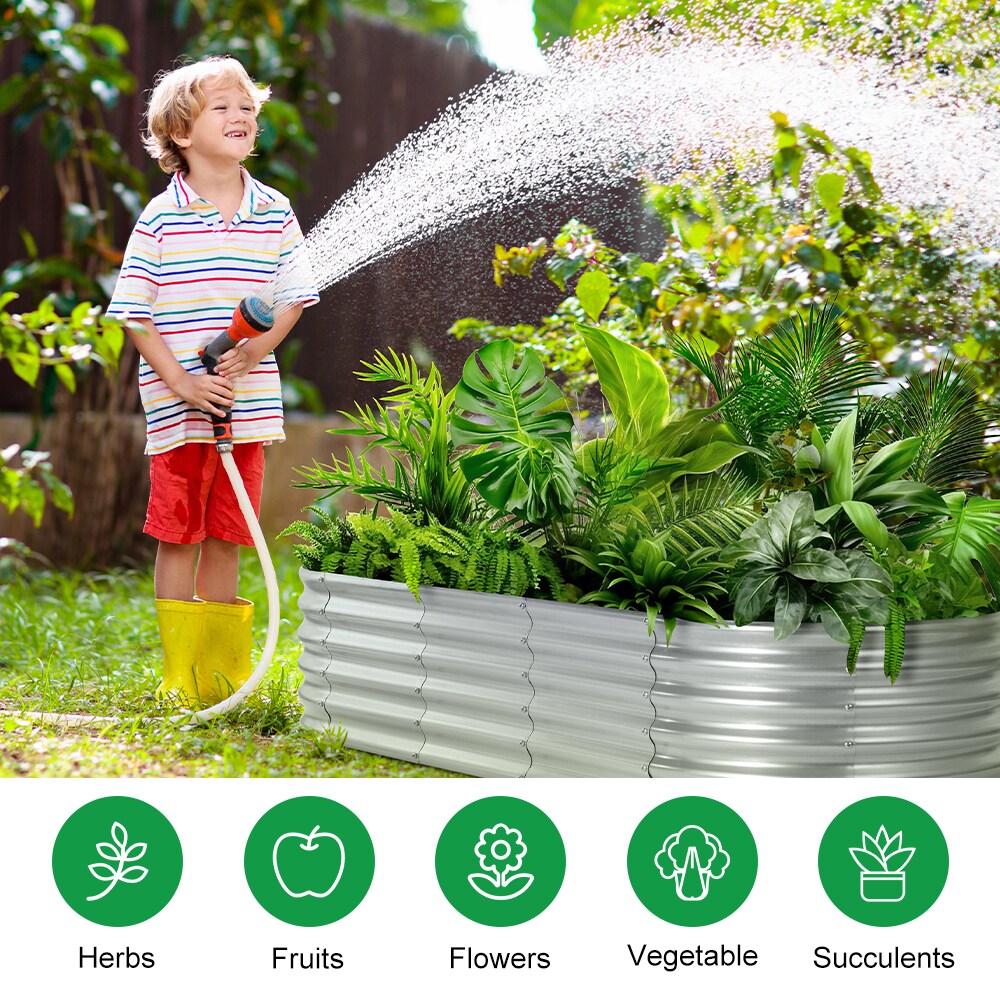 Outdoor Galvanized Raised Planter Box Oval Large Metal Raised Bed Vegetable Flower Fruit Horse Trough