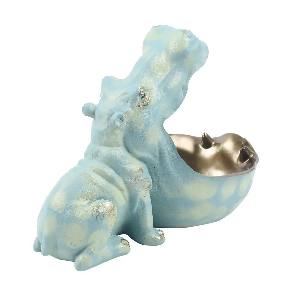Resin Hippopotamus Figurine Sculpture Hippo Statue Container Home Table Decor