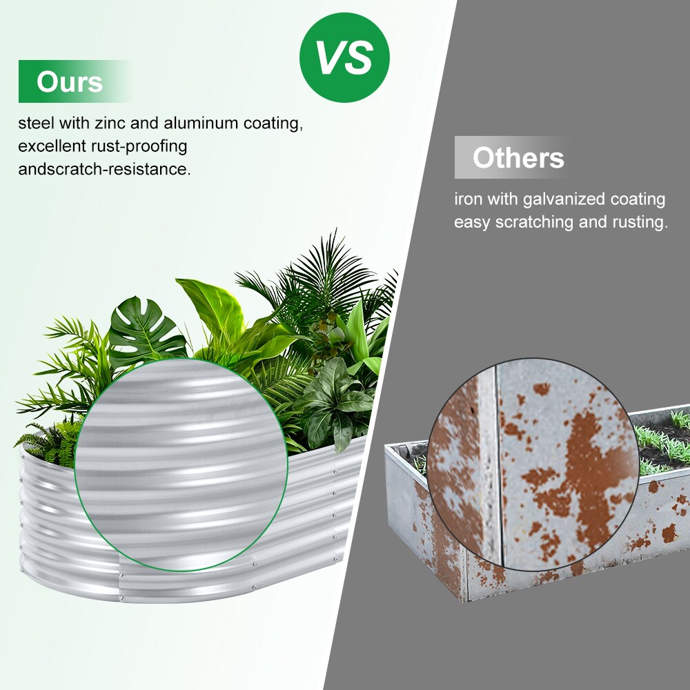 Outdoor Galvanized Raised Planter Box Oval Large Metal Raised Bed Vegetable Flower Fruit Horse Trough