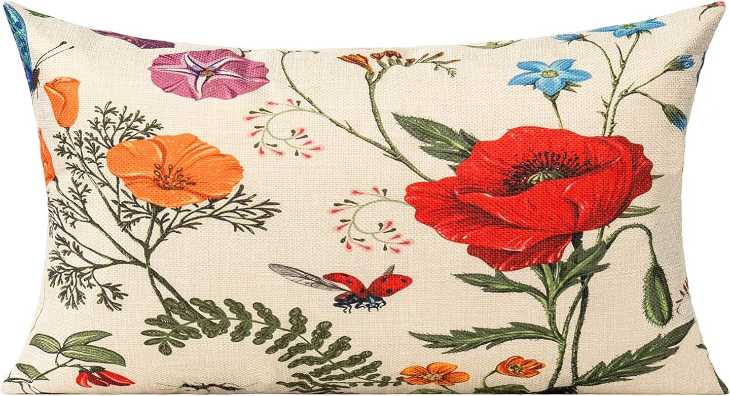 12x20 Throw Pillow Covers Set of 2 Outdoor Summer Spring Garden Flowers Farmhouse D&#xE9;cor Outside Furniture Bench Decorative Cushion Cases for Patio Sofa Couch Chair Bed