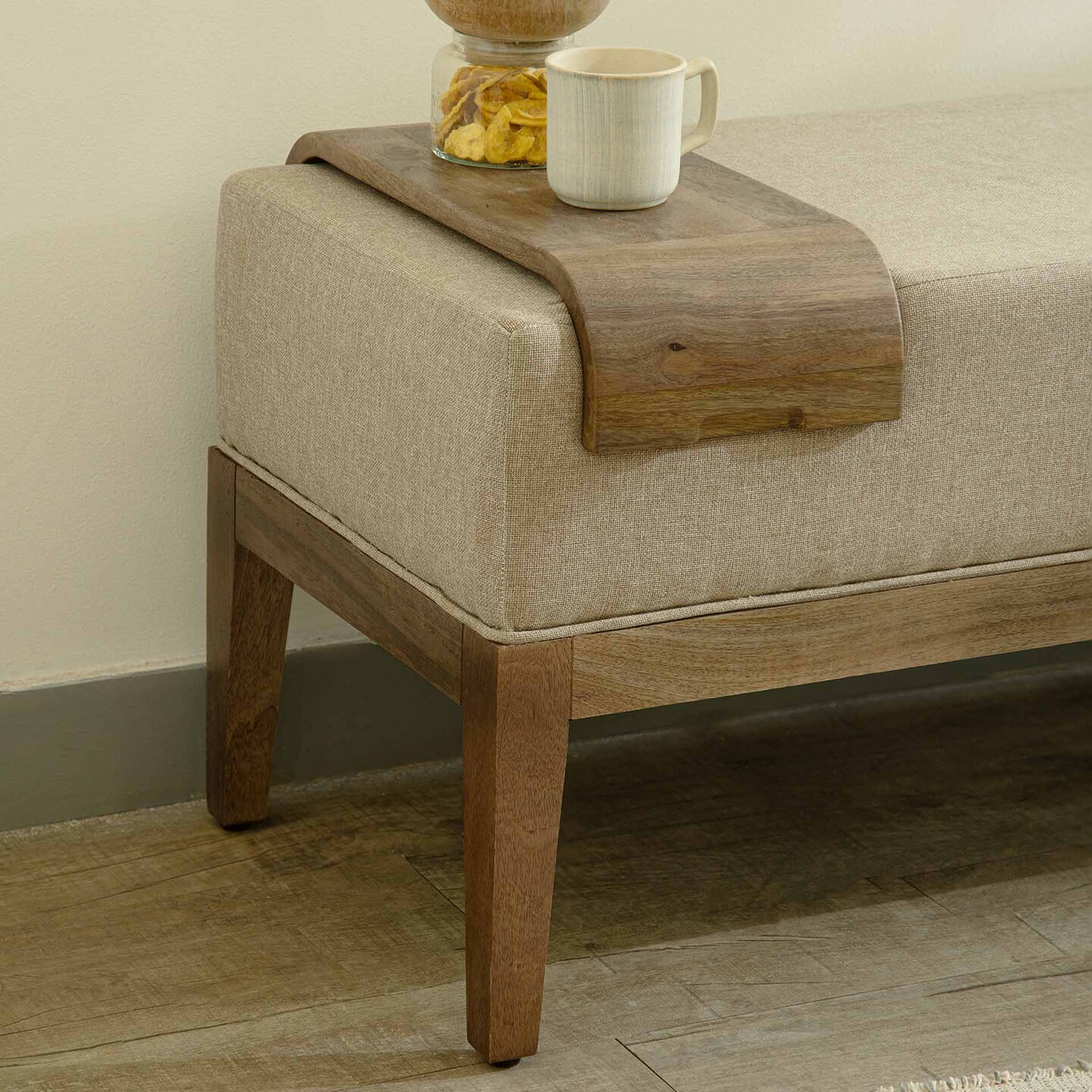 Upholstered Wooden Bench with Wooden Slider - Premium Bench for Home Decor